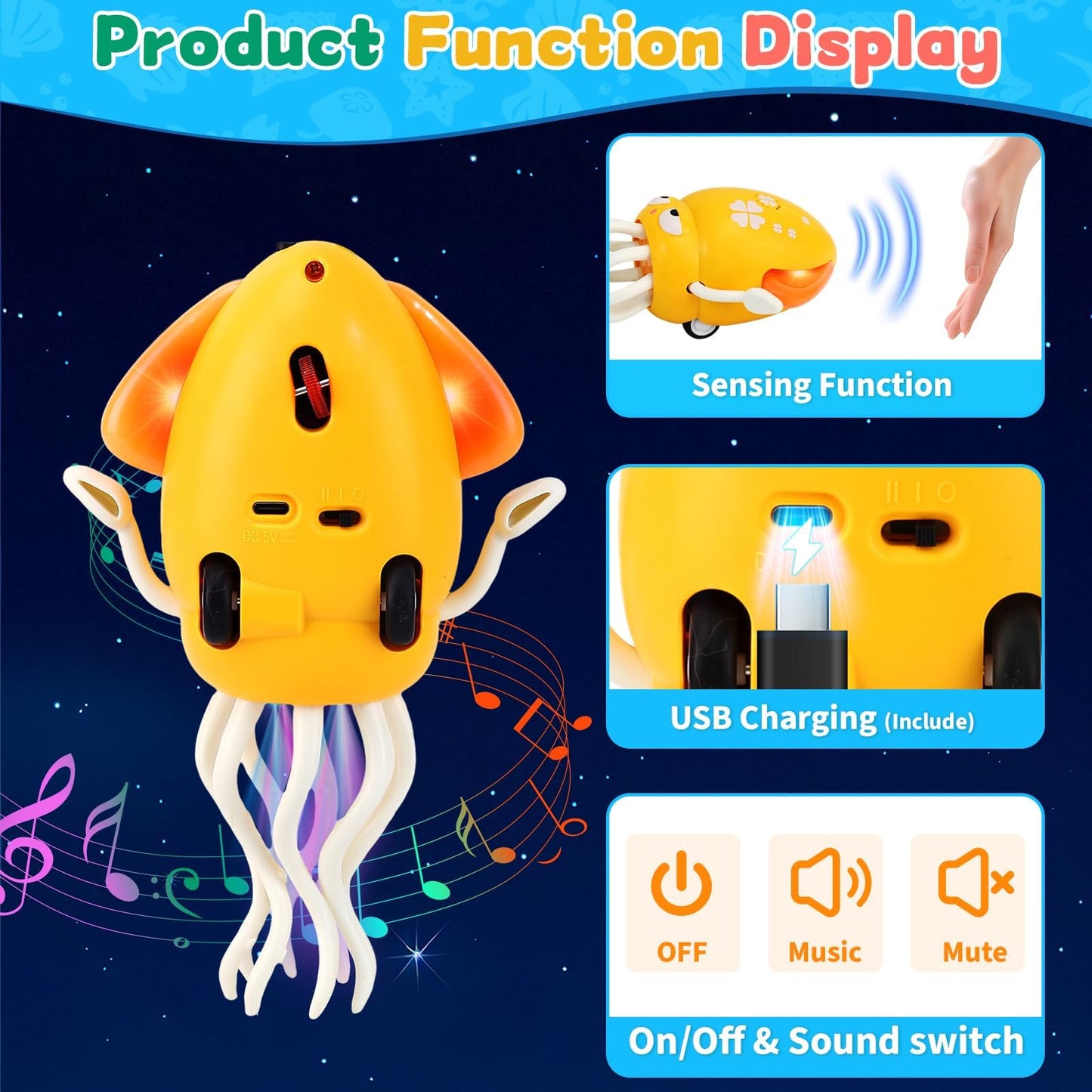 LZZAPJ Electric Dancing Octopus Toy – Light & Music for Babies 6-12 Months | USB Rechargeable