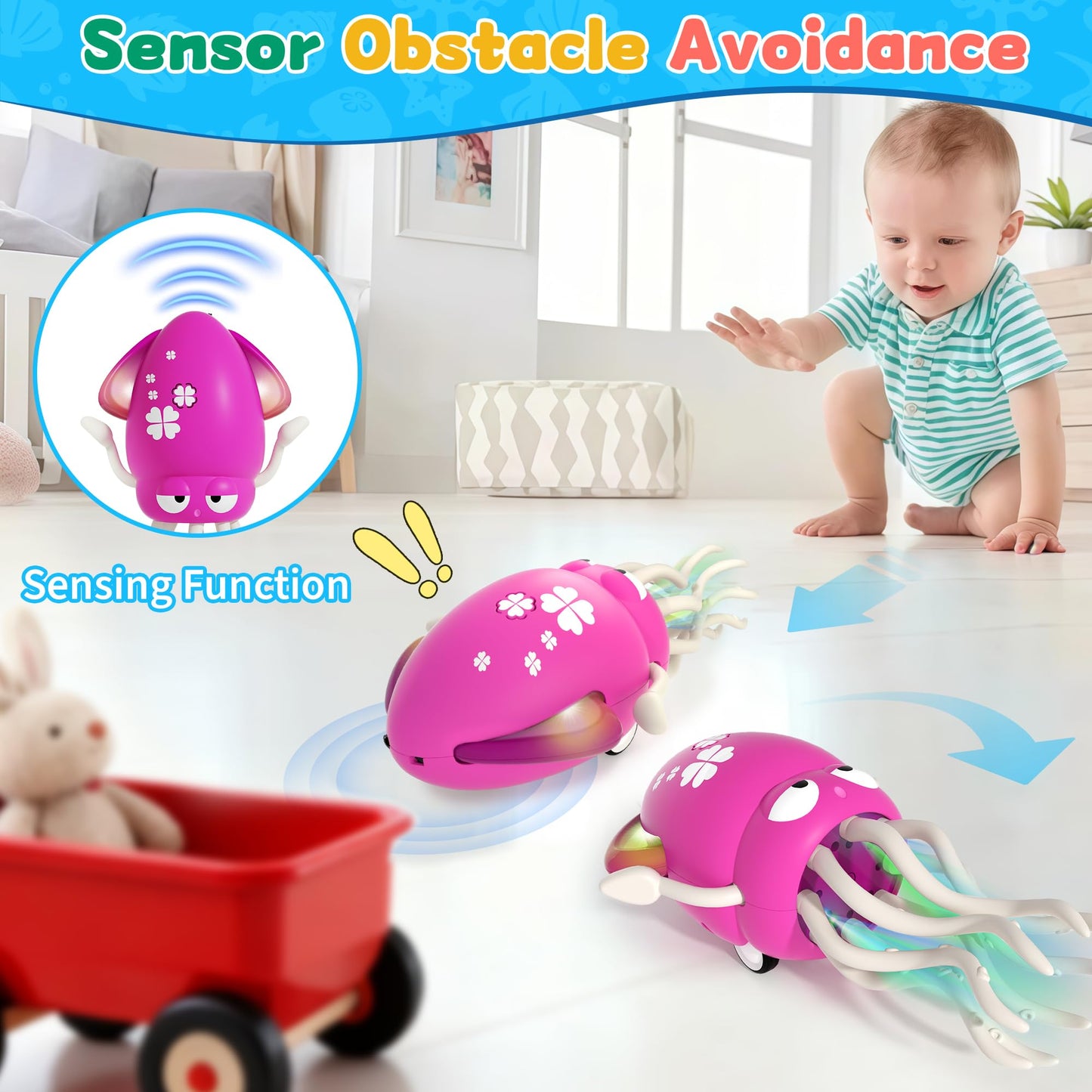 LZZAPJ Electric Dancing Octopus Light Music Toy for Babies 12-18 Months | USB Rechargeable, Obstacle-Sensing Crawling