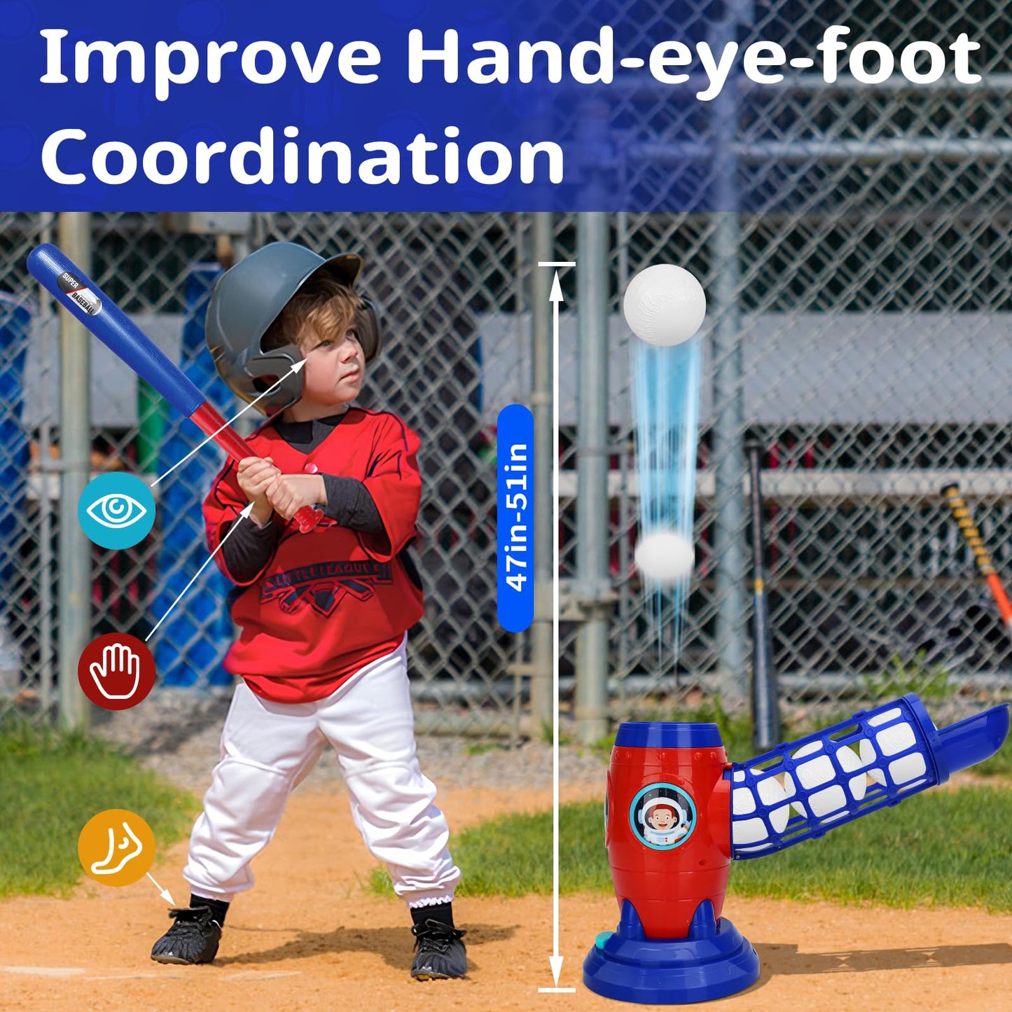 LZZAPJ T Ball Set for Kids 5-8 | Tee Ball with Launcher & Extendable Bat