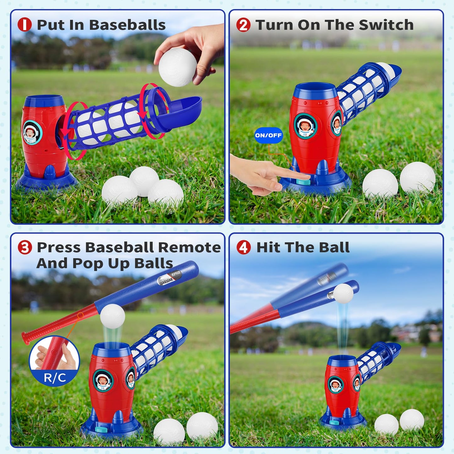 LZZAPJ T Ball Set for Kids 5-8 | Tee Ball with Launcher & Extendable Bat