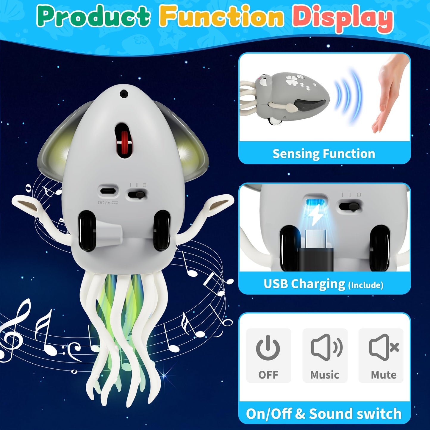 LZZAPJ Electric Dancing Octopus Light Music Toy for Babies 12-18 Months