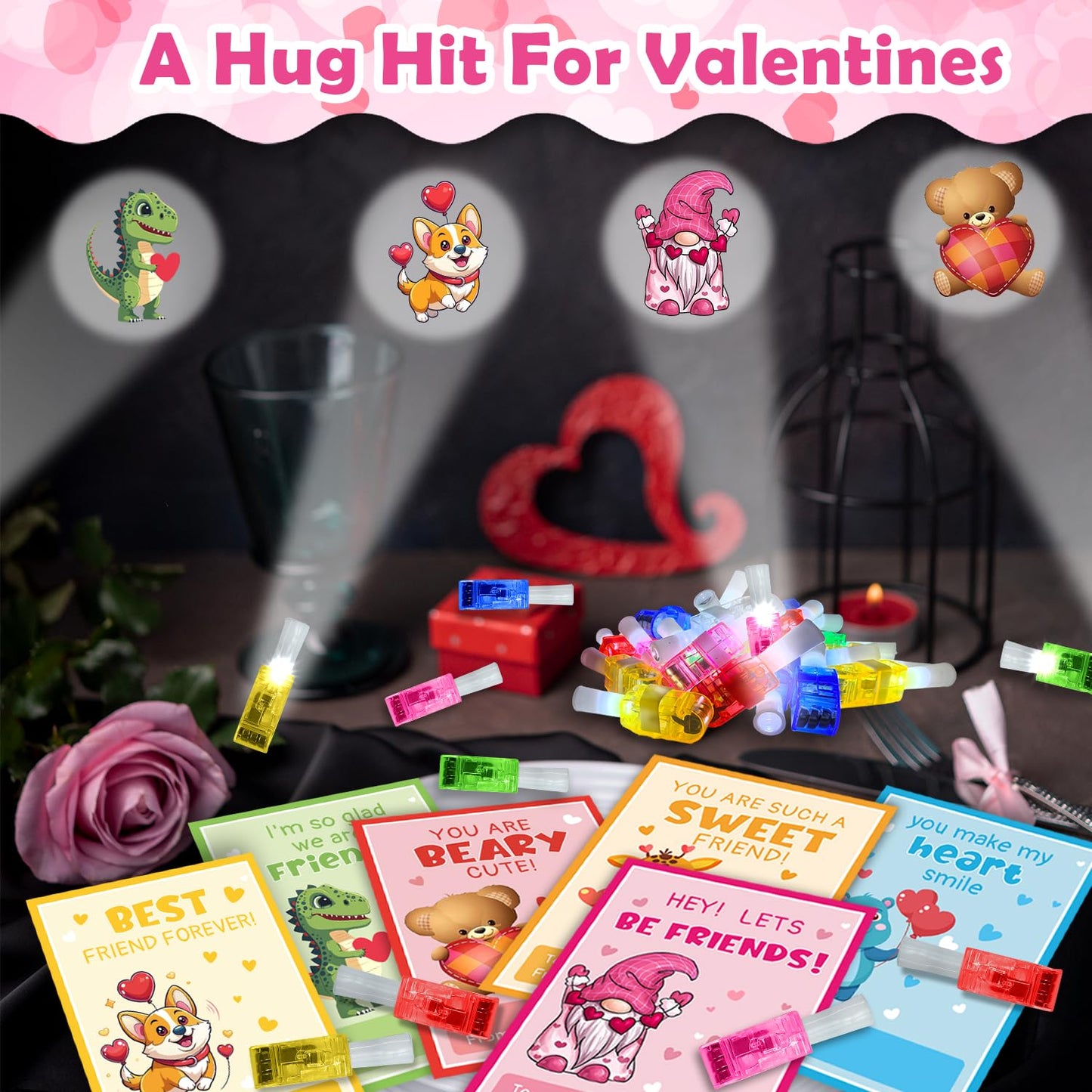 M AMFEOV 36-Pack Valentines Day Finger Light Cards for Kids – Classroom Gift Set