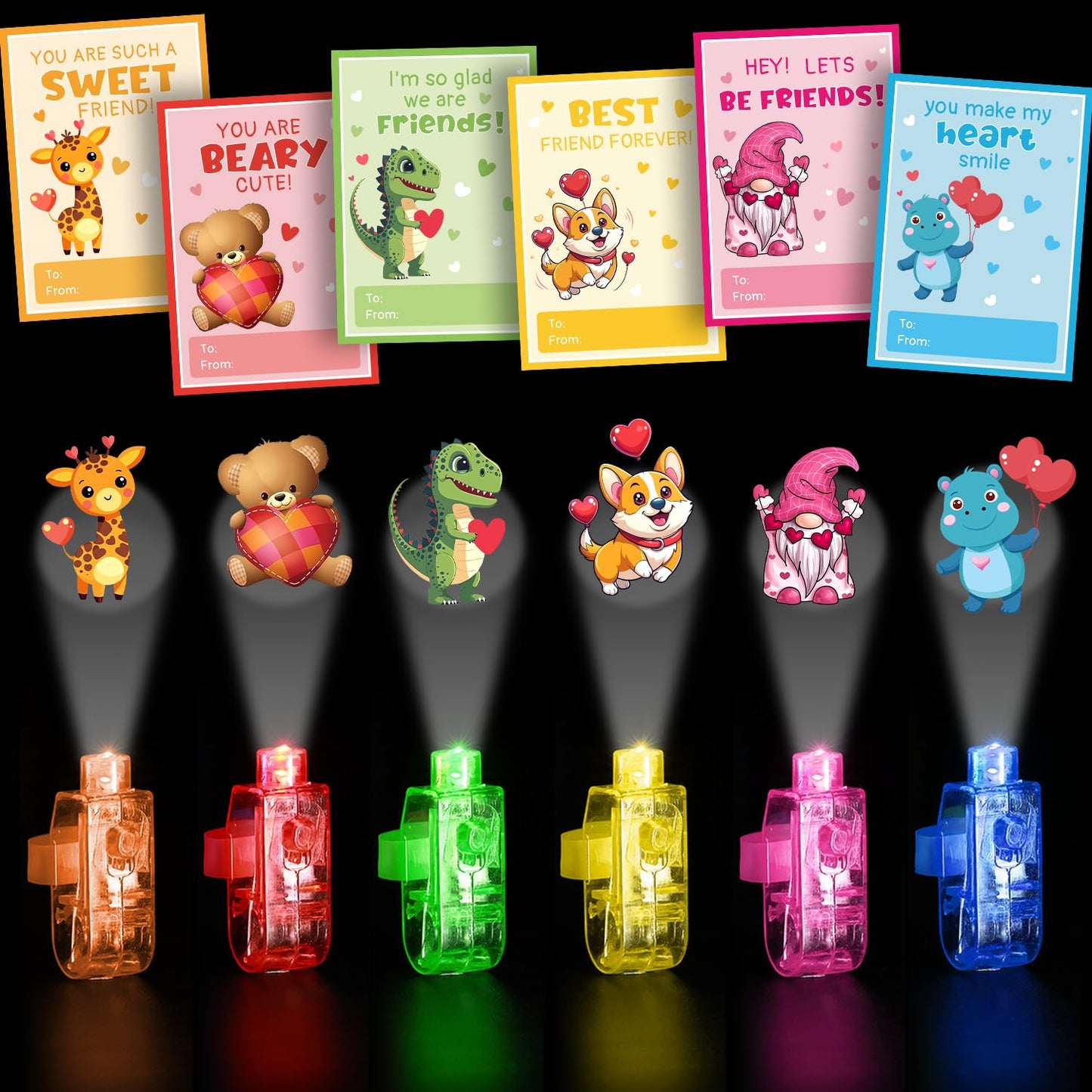 M AMFEOV 36-Pack Valentines Day Finger Light Cards for Kids – Classroom Gift Set