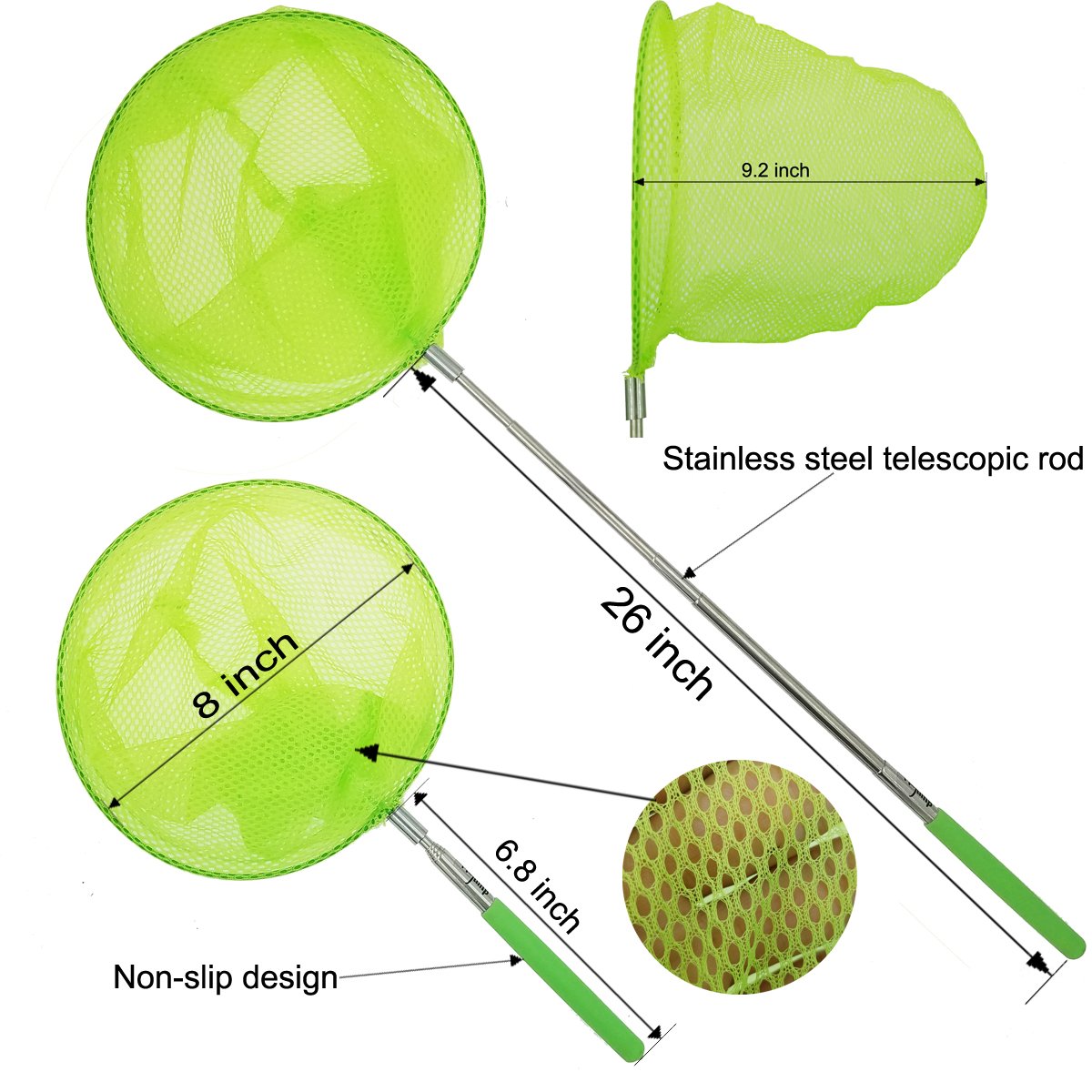 M-jump 3-Pack Telescopic Butterfly Nets – Extendable 6.8 to 34 Inches for Insects and Small Fish