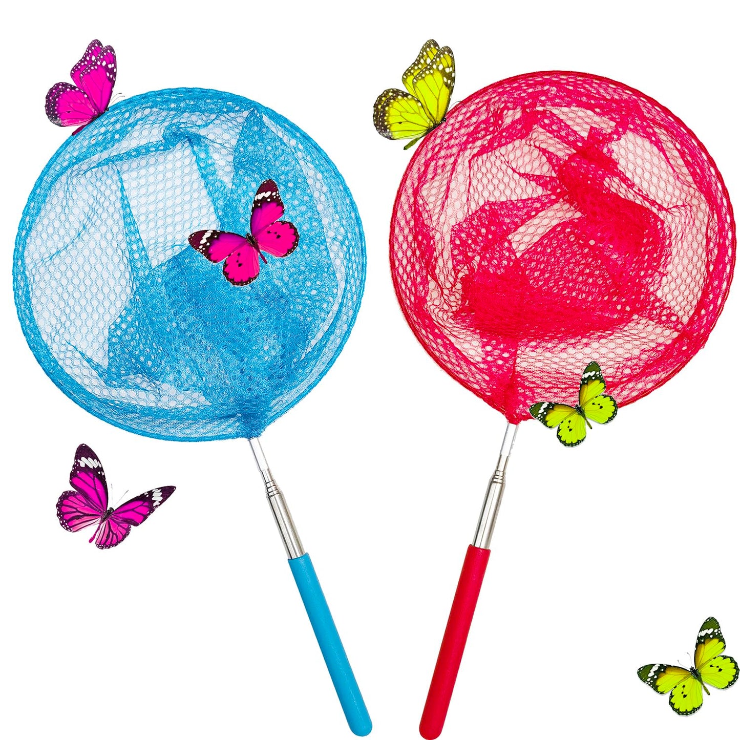 M-jump 2 Pack Kids Telescopic Butterfly Nets – Extendable 34in, Anti-Slip Grip
