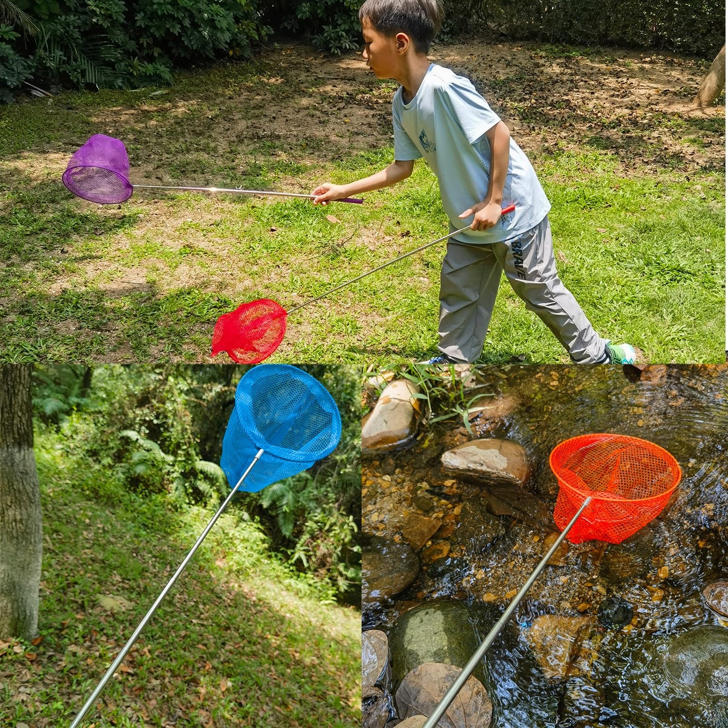 M-jump 3-Pack Telescopic Butterfly Nets – Extendable 6.8 to 34 Inches for Insects and Small Fish