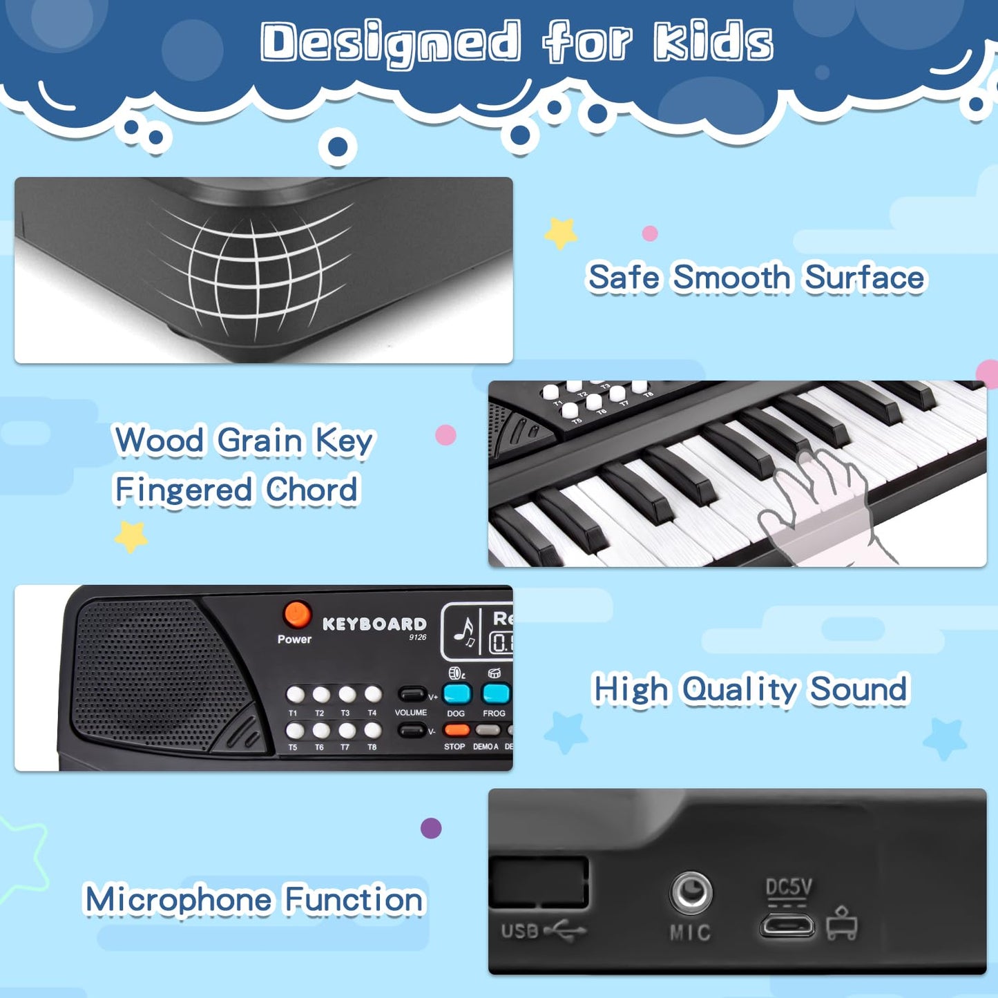 M SANMERSEN 37-Key Upgrade Piano Keyboard for Kids – Beginner Musical Toy with Microphone