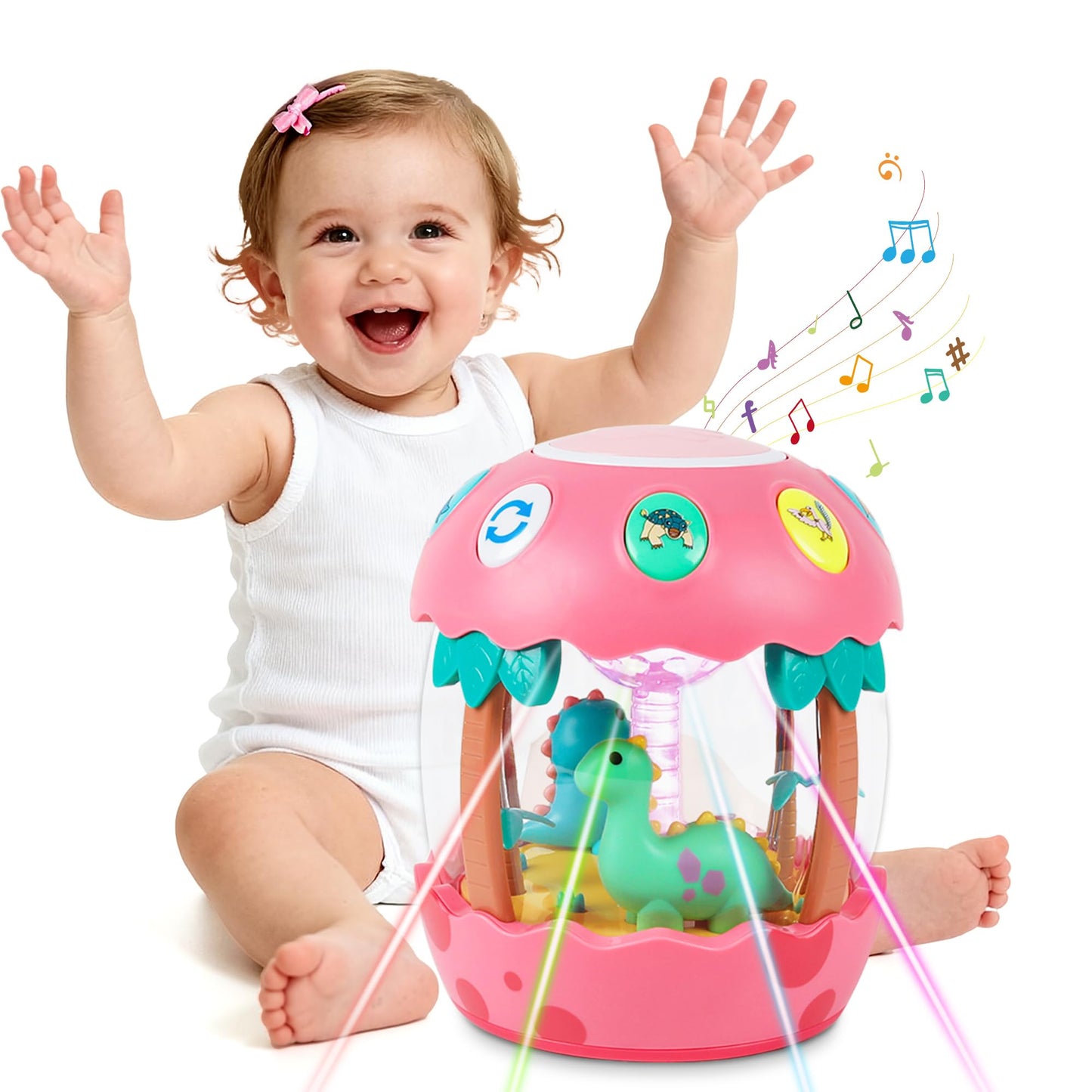 M SANMERSEN Baby Dinosaur Toy – Rotating Light-Up Musical Toy for 6–18 Months