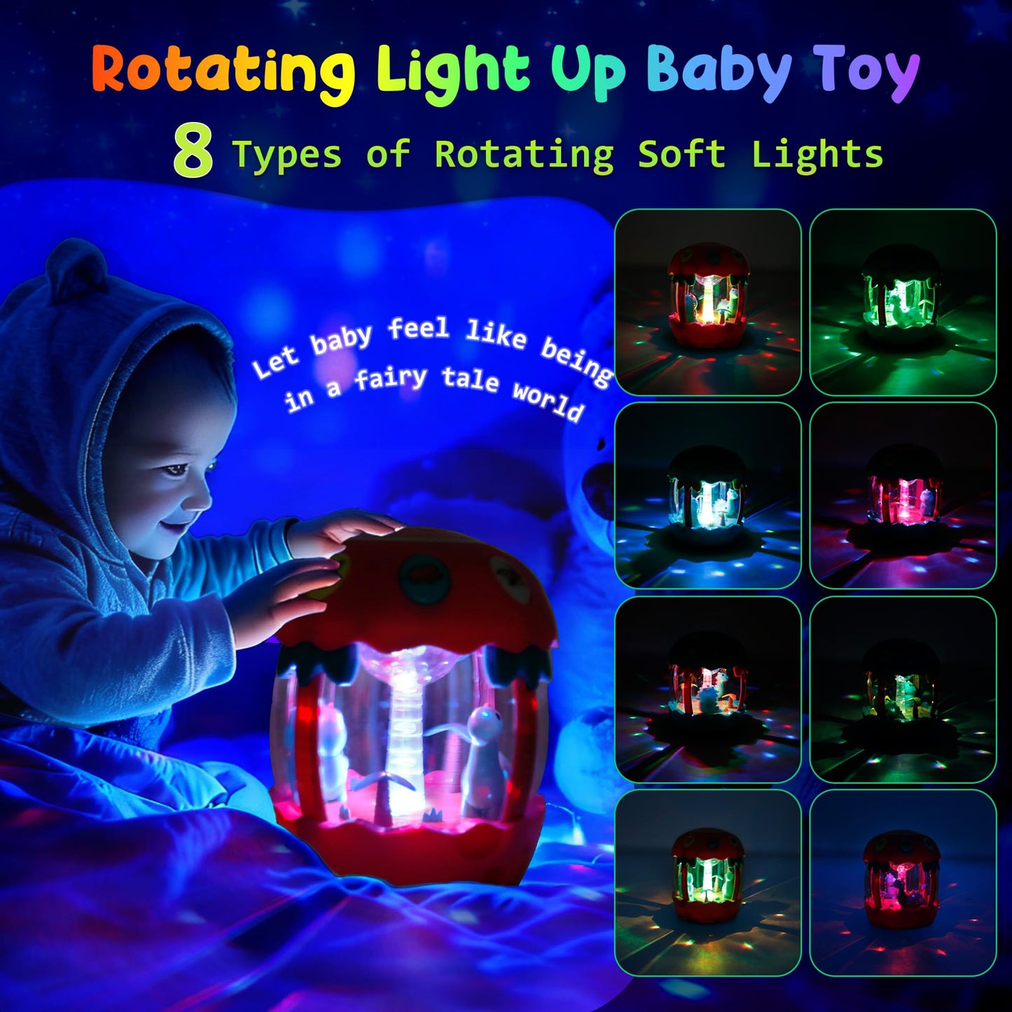 M SANMERSEN Baby Dinosaur Toy – Rotating Light-Up Musical Toy for 6–18 Months