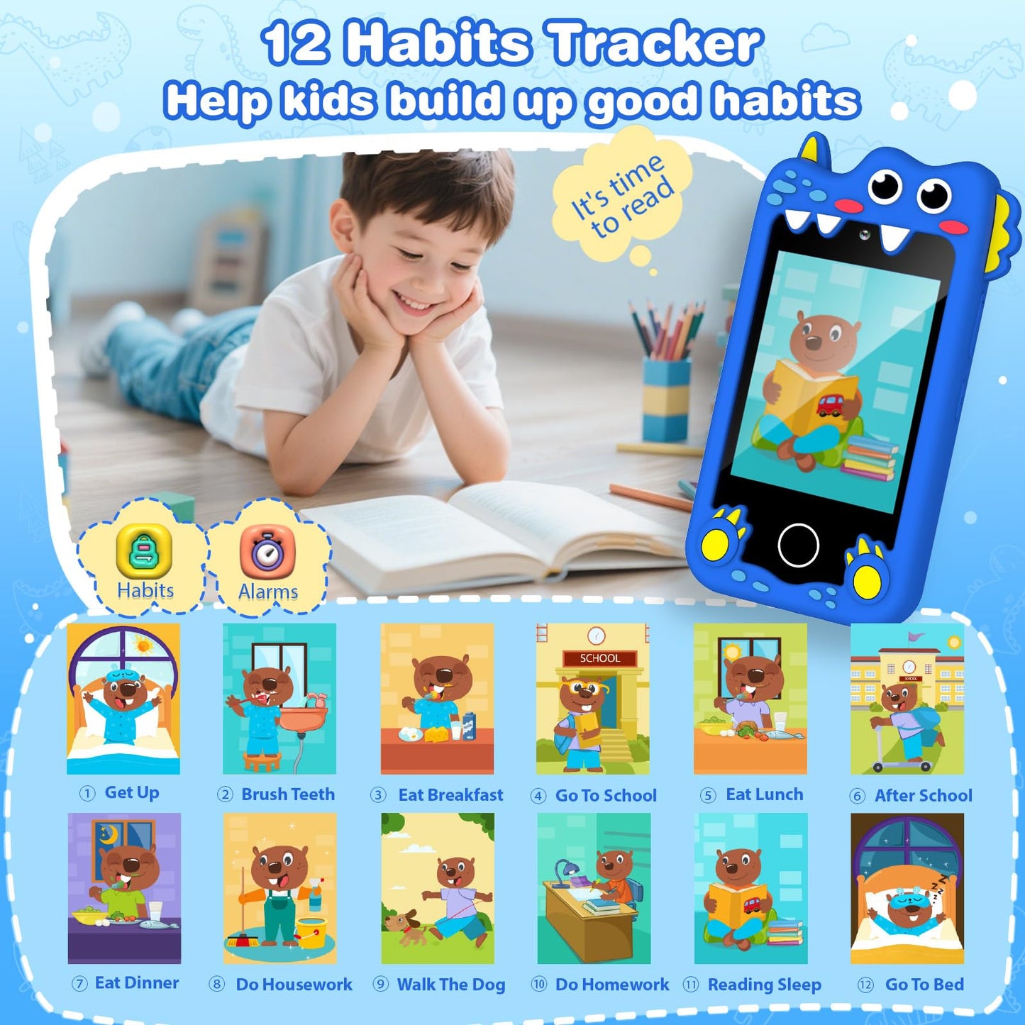 M SANMERSEN Dinosaur Kids Smartphone for Ages 3-6 | 2.8” Touchscreen, 28 Games, Dual Camera, 32GB Card