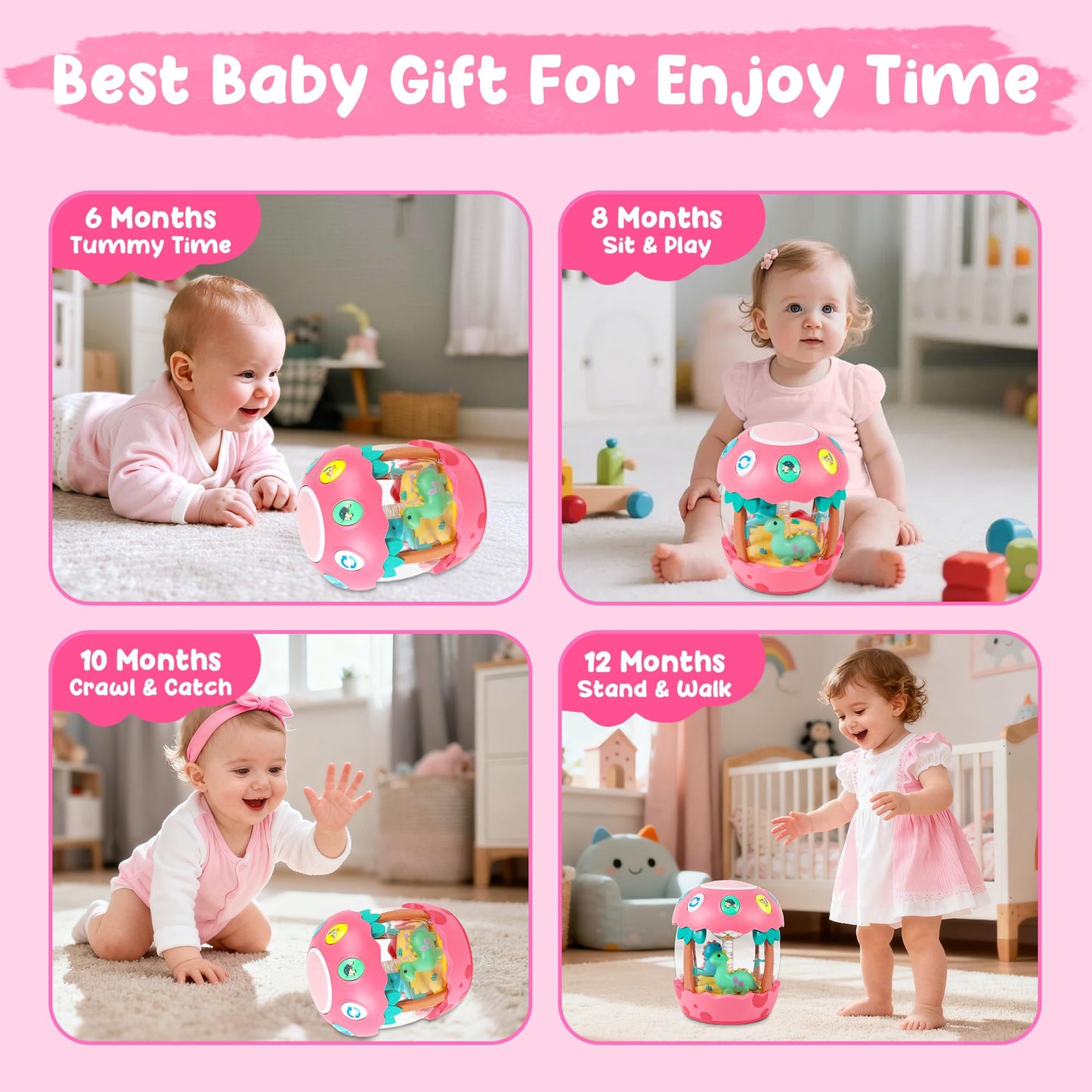 M SANMERSEN Baby Dinosaur Toy – Rotating Light-Up Musical Toy for 6–18 Months