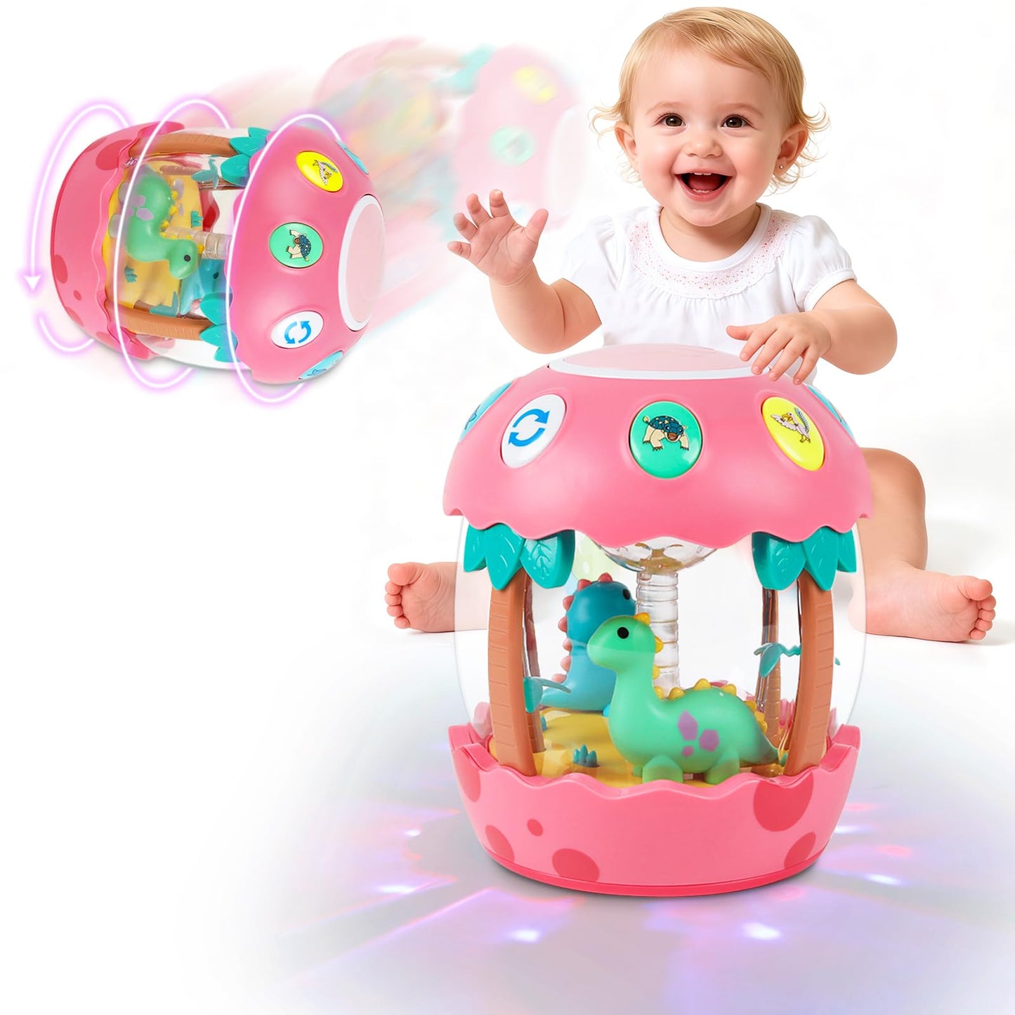 M SANMERSEN Baby Dinosaur Toy – Rotating Light-Up Musical Toy for 6–18 Months