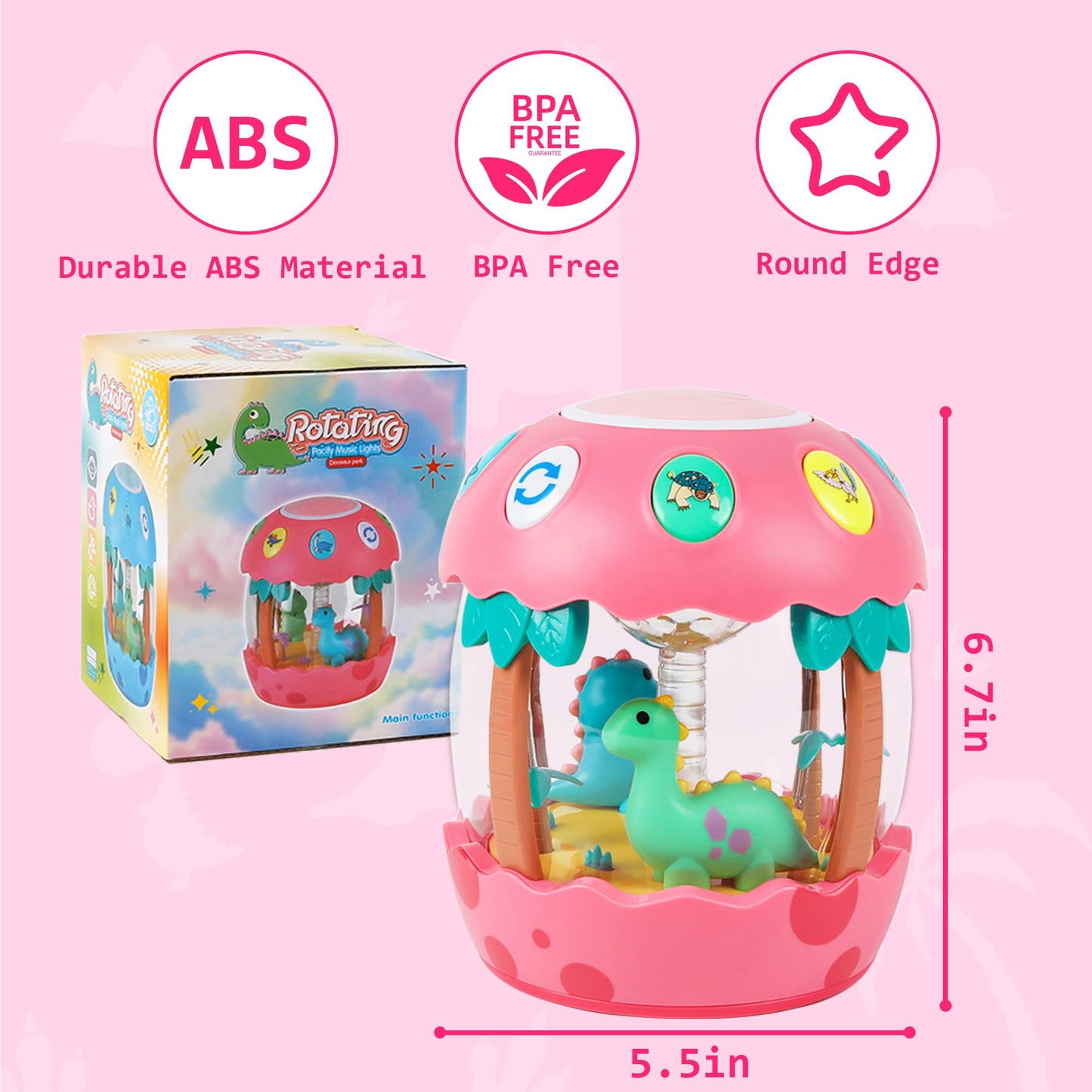 M SANMERSEN Baby Dinosaur Toy – Rotating Light-Up Musical Toy for 6–18 Months