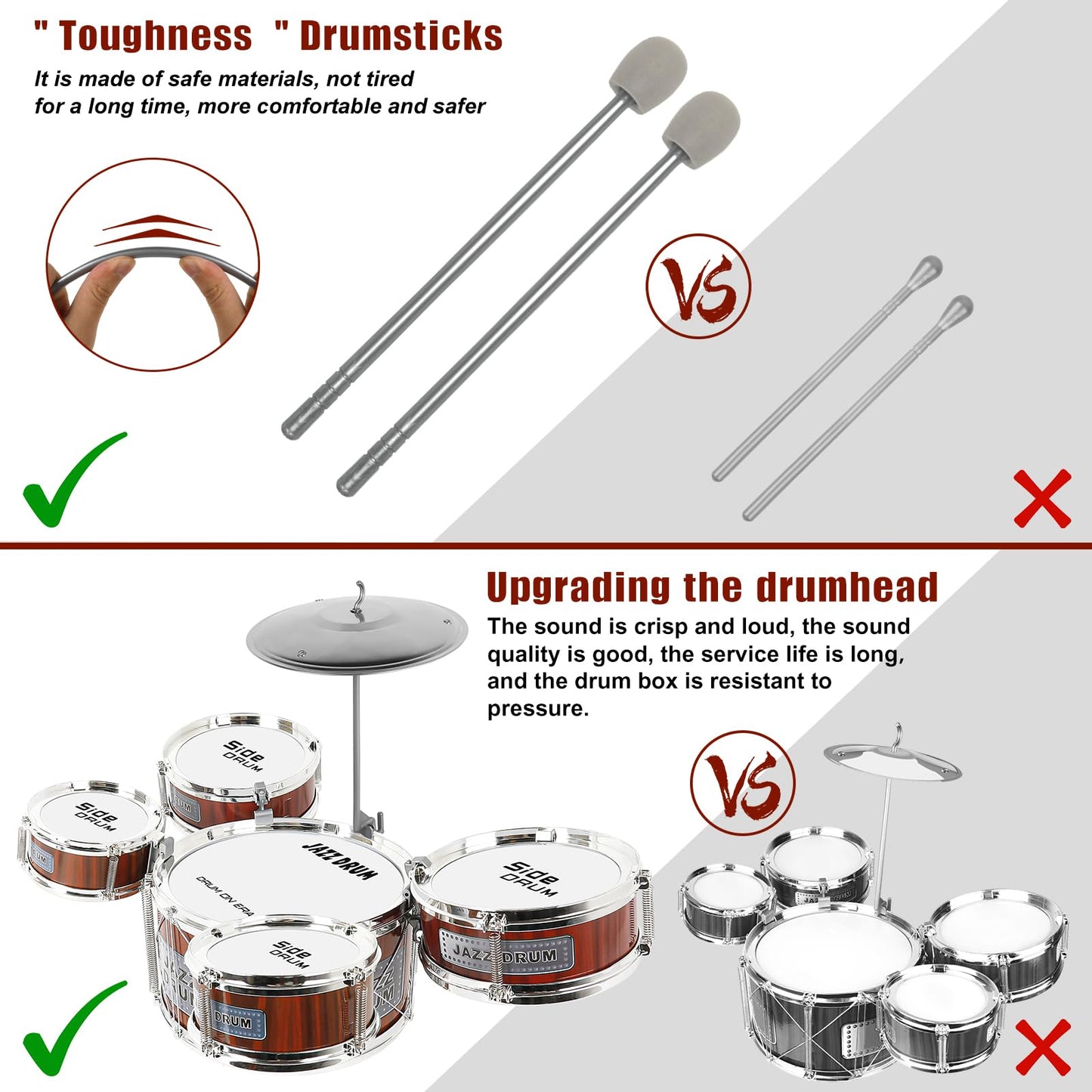 M SANMERSEN 8-Piece Toddler Drum Set for Ages 3-5 – Beginner Kit with Stool and Soft-Head Drumsticks