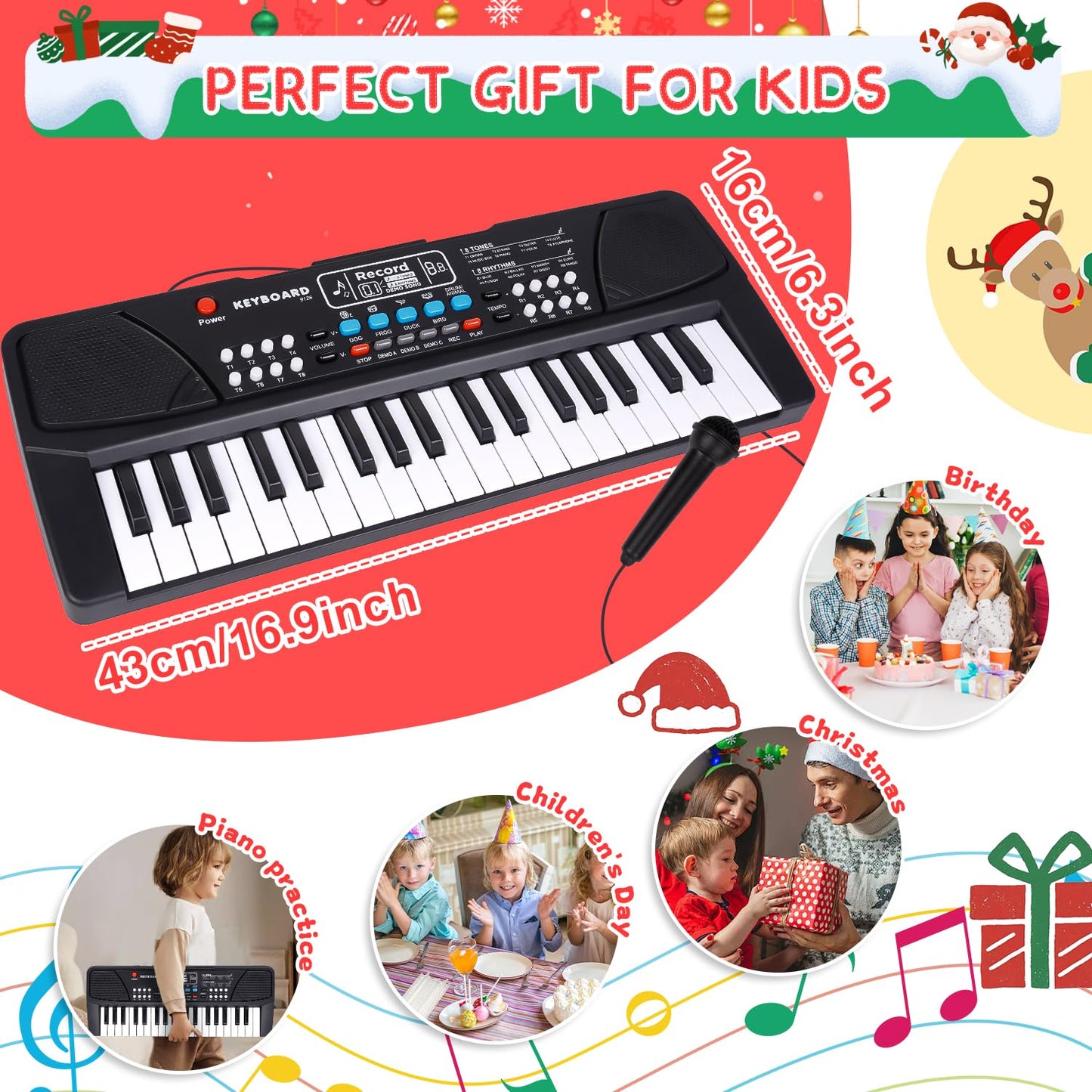 M SANMERSEN Upgraded 37-Key Kids Piano with Microphone - Portable Educational Toy for Ages 3-6