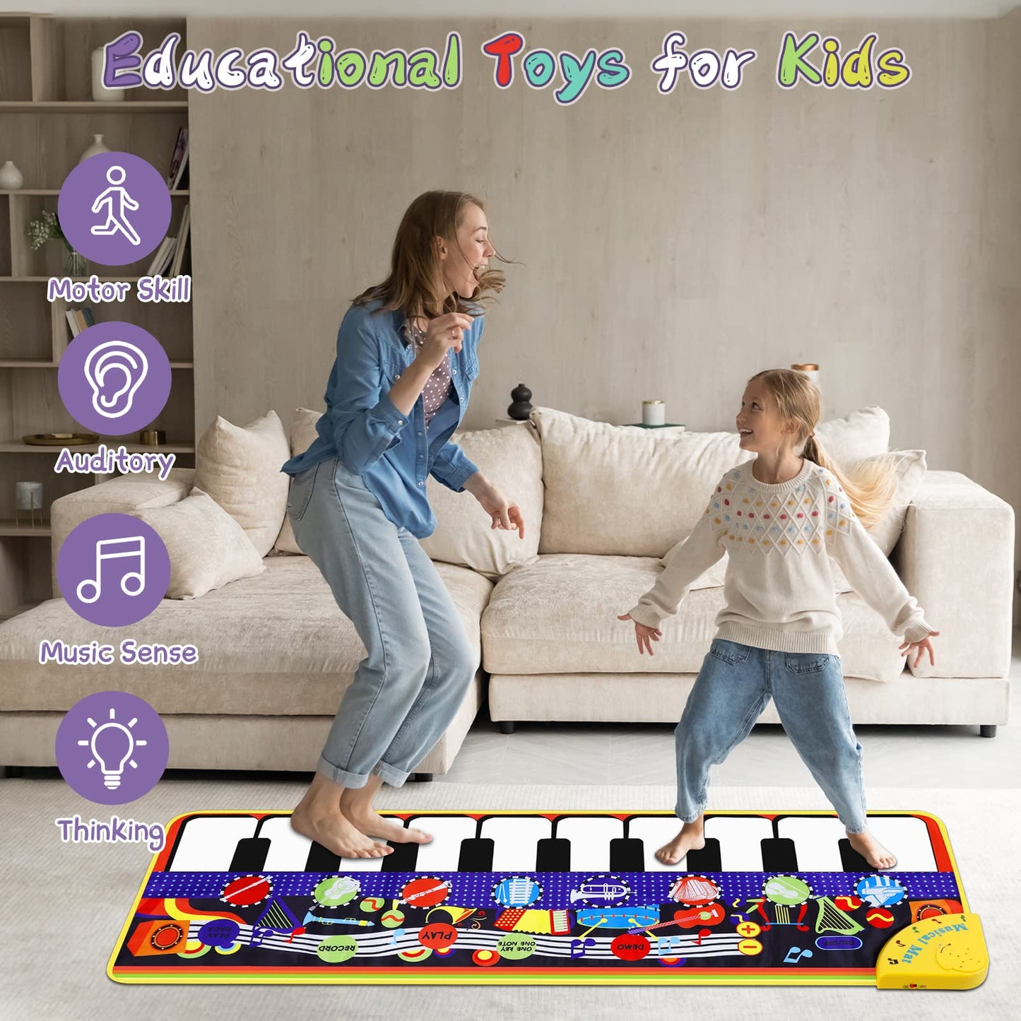 M SANMERSEN Musical Piano Mat for Toddlers – 28 Sounds Floor Keyboard & Dance Playmat