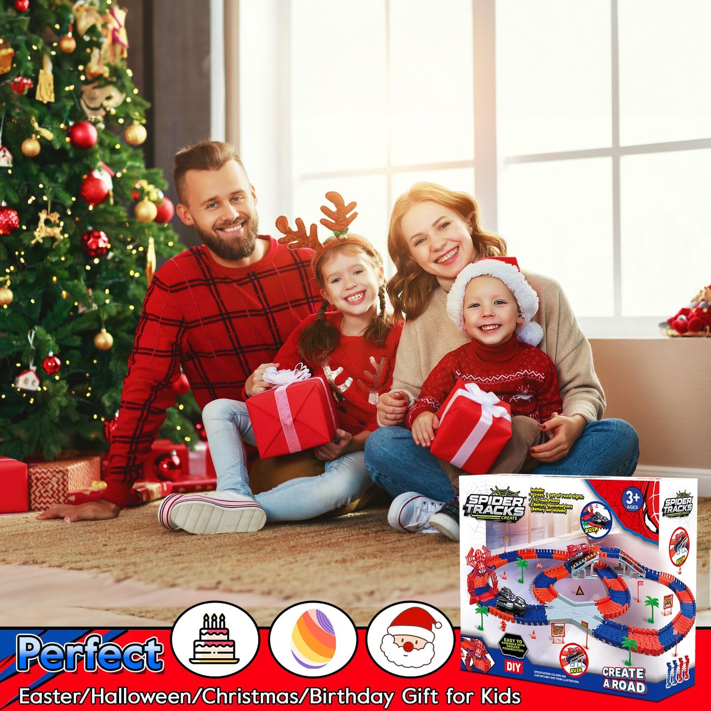 M SANMERSEN Spider Race Track – 212-Piece Set for Kids Aged 4-8