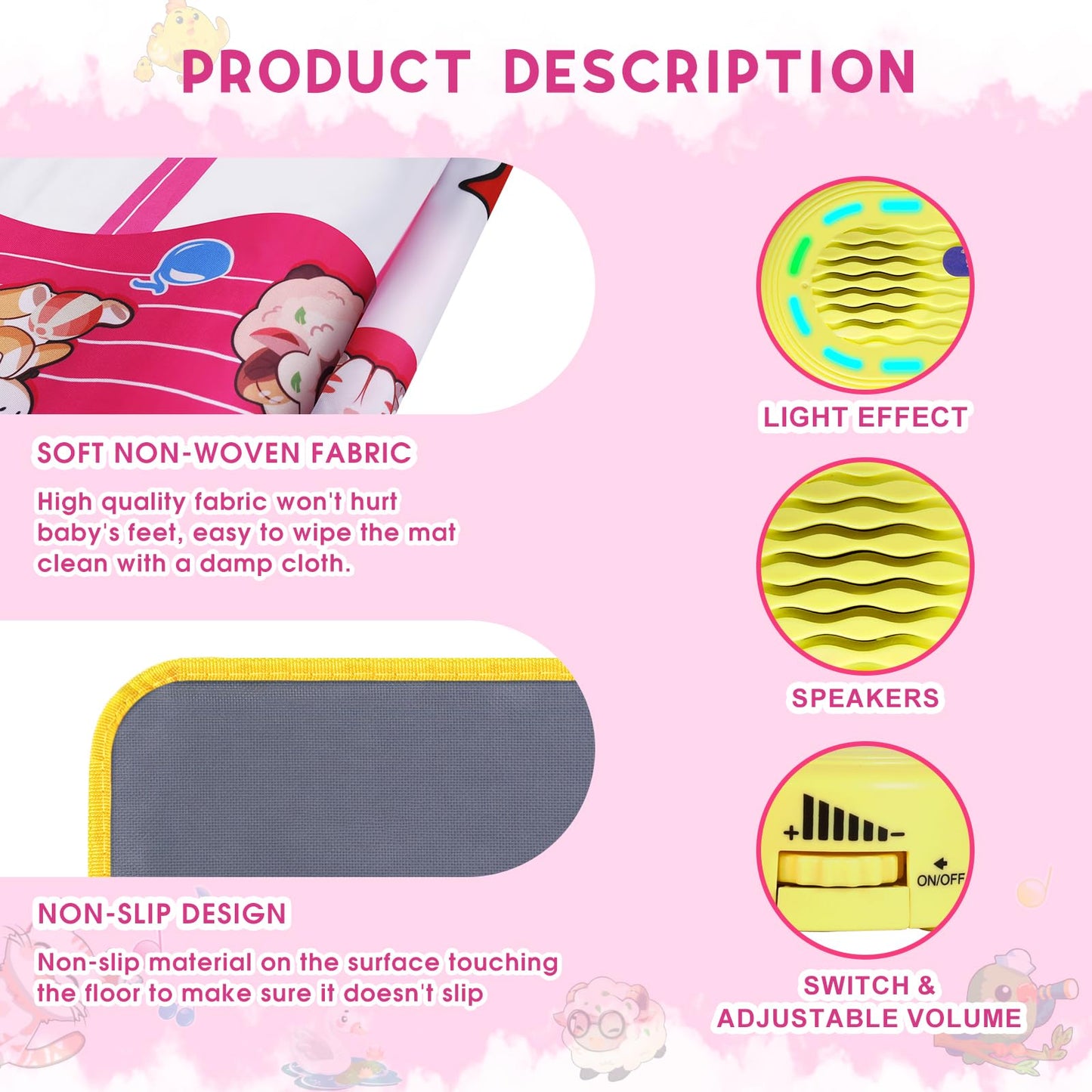 M SANMERSEN Floor Piano Mat for Toddlers | Sensory Musical Dance Mat with Lights and Animal Sounds