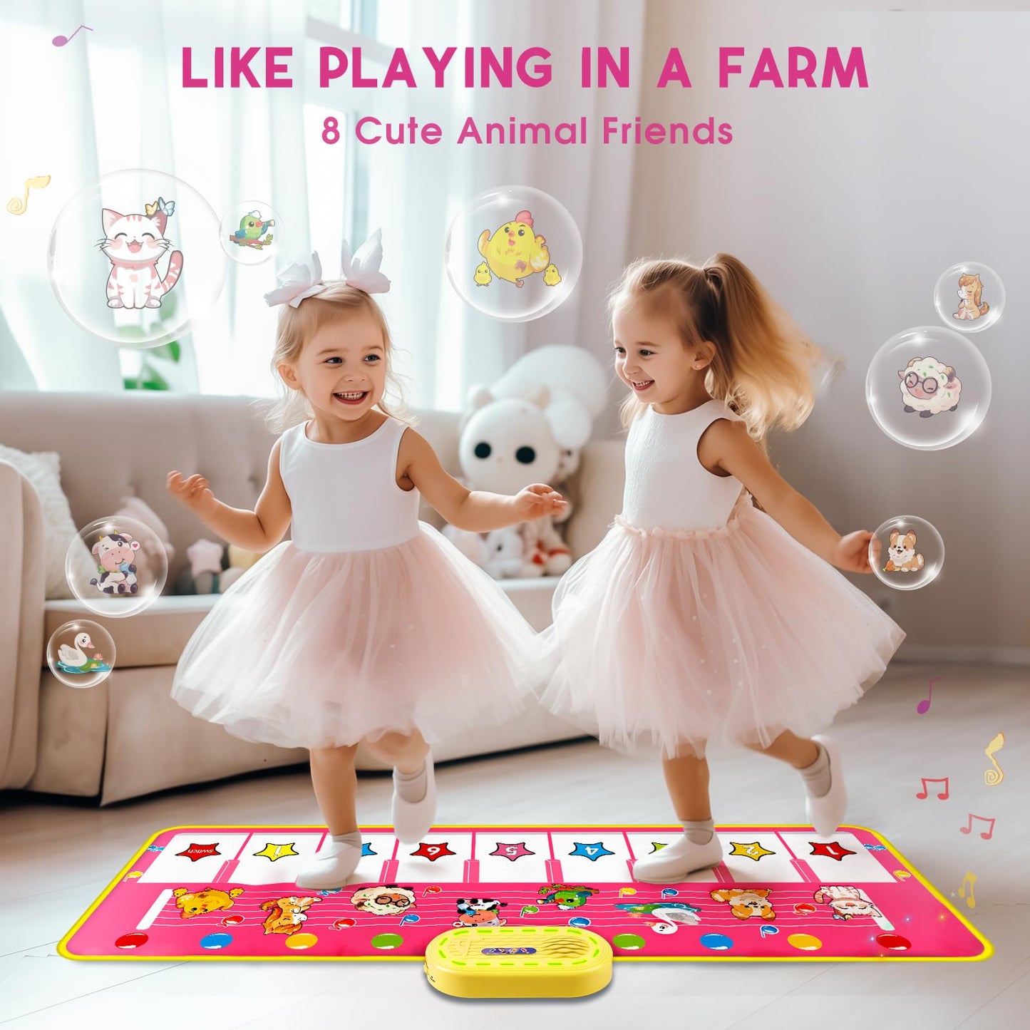 M SANMERSEN Floor Piano Mat for Toddlers | Sensory Musical Dance Mat with Lights and Animal Sounds