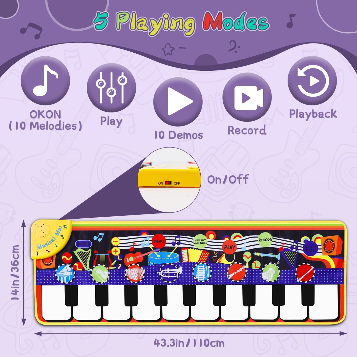 M SANMERSEN Musical Piano Mat for Toddlers – 28 Sounds Floor Keyboard & Dance Playmat