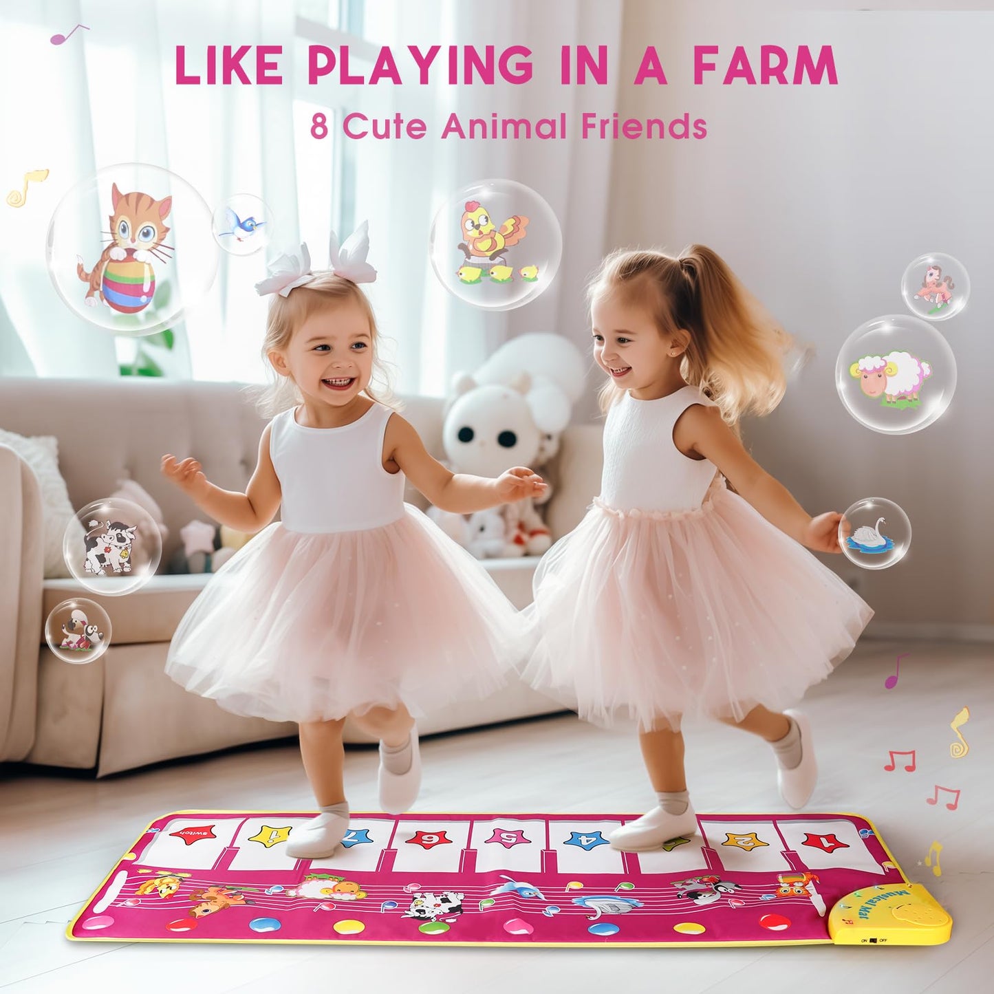 M SANMERSEN Floor Piano Mat for Toddlers – 8 Keys, Animal Sounds, Foldable
