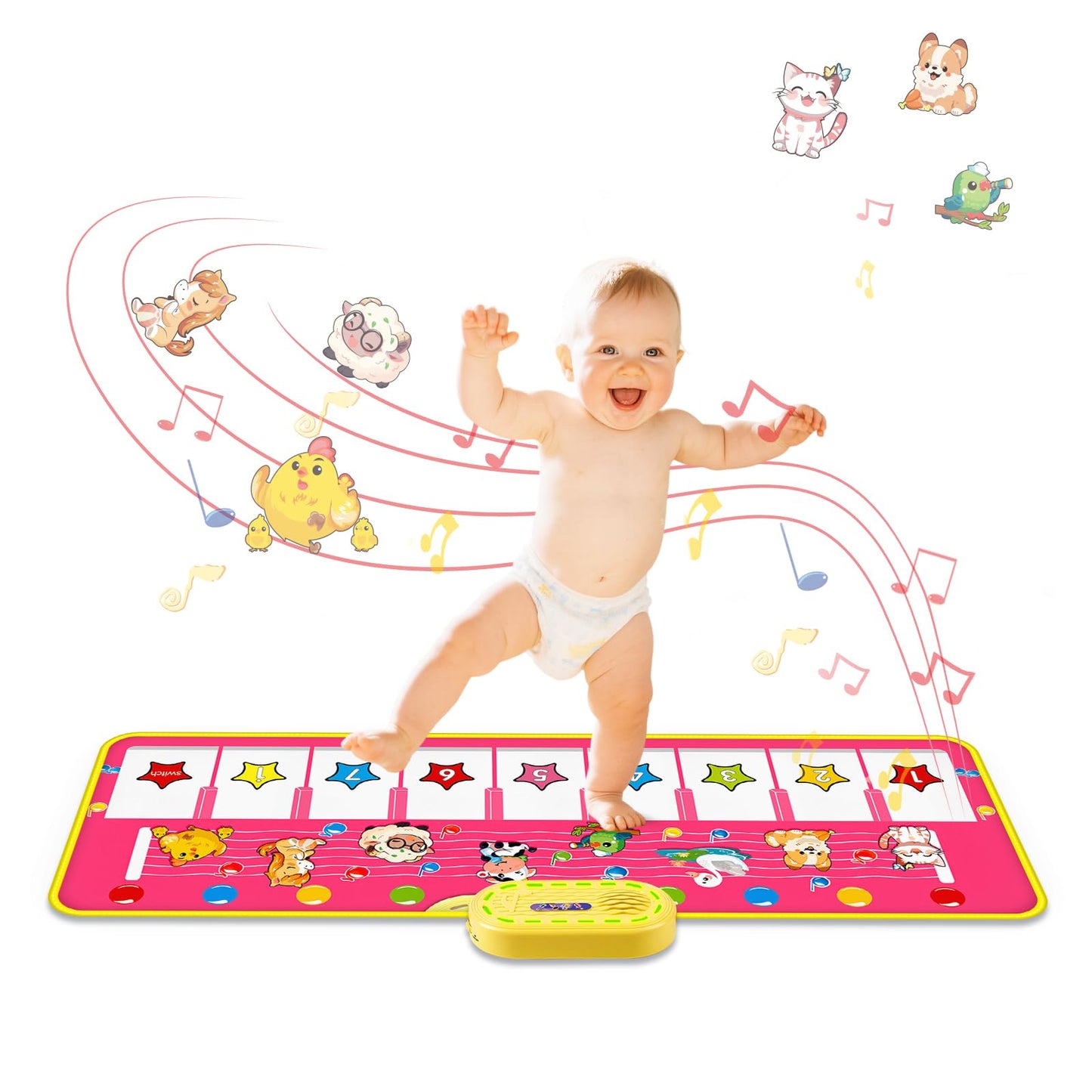 M SANMERSEN Floor Piano Mat for Toddlers | Sensory Musical Dance Mat with Lights and Animal Sounds