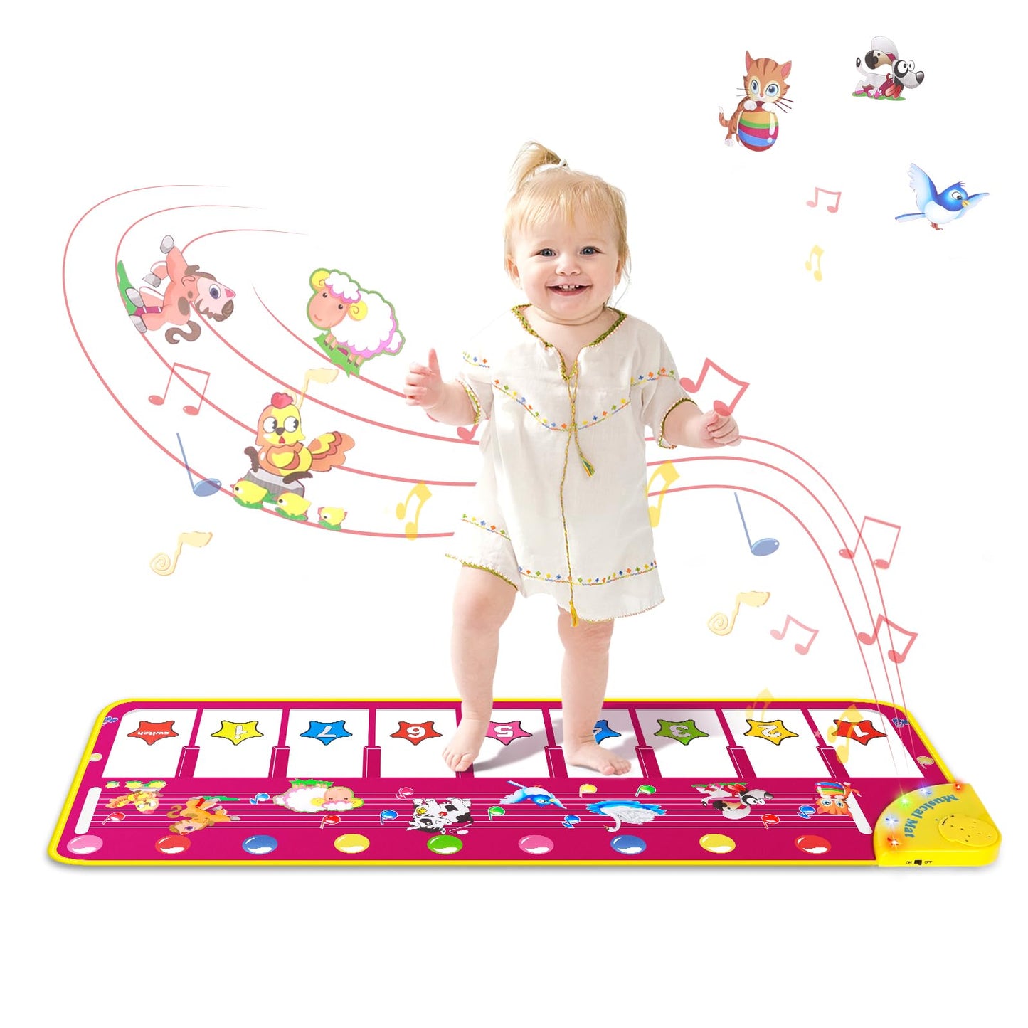 M SANMERSEN Floor Piano Mat for Toddlers – 8 Keys, Animal Sounds, Foldable