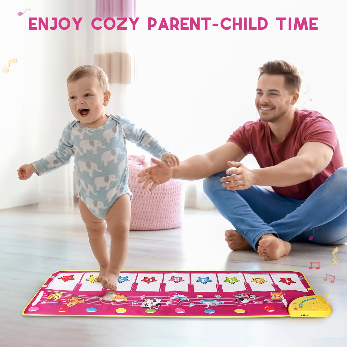 M SANMERSEN Floor Piano Mat for Toddlers – 8 Keys, Animal Sounds, Foldable