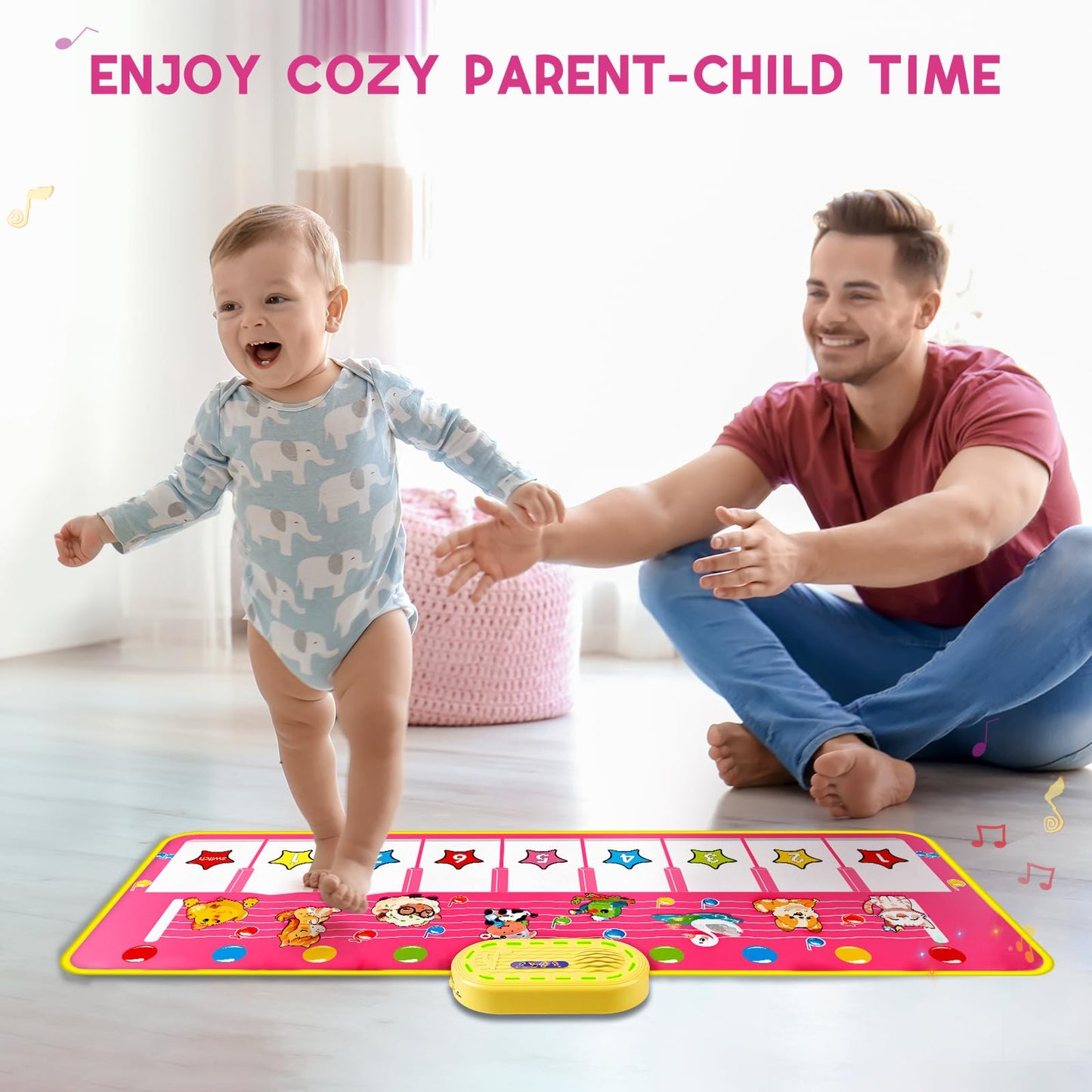 M SANMERSEN Floor Piano Mat for Toddlers | Sensory Musical Dance Mat with Lights and Animal Sounds