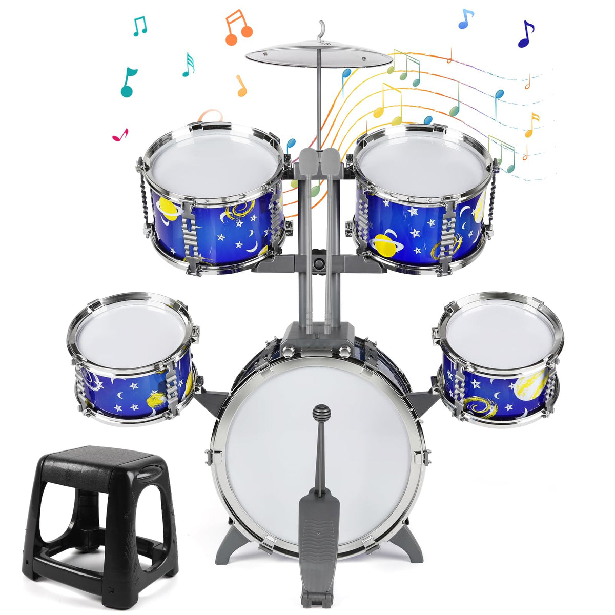 M SANMERSEN Upgraded Kids Jazz Drum Set with Stool | Toddler Toy Drum Kit 1-5
