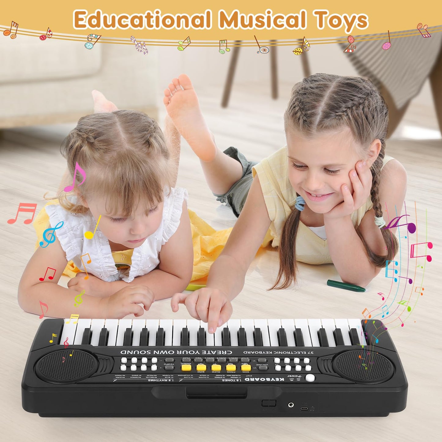 M SANMERSEN Kid Keyboard Piano – 37 Keys for Ages 3-8, Microphone, USB/Battery Powered