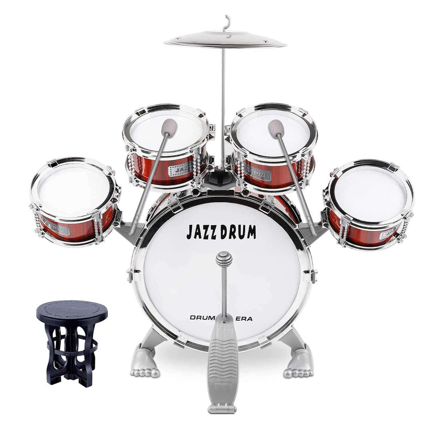 M SANMERSEN Kids 5-Piece Drum Set with Stool – Beginner Toy