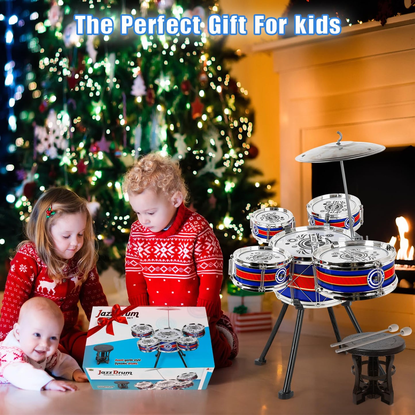 M SANMERSEN Kids Drum Set — 8-Piece Blue Kit for Beginners