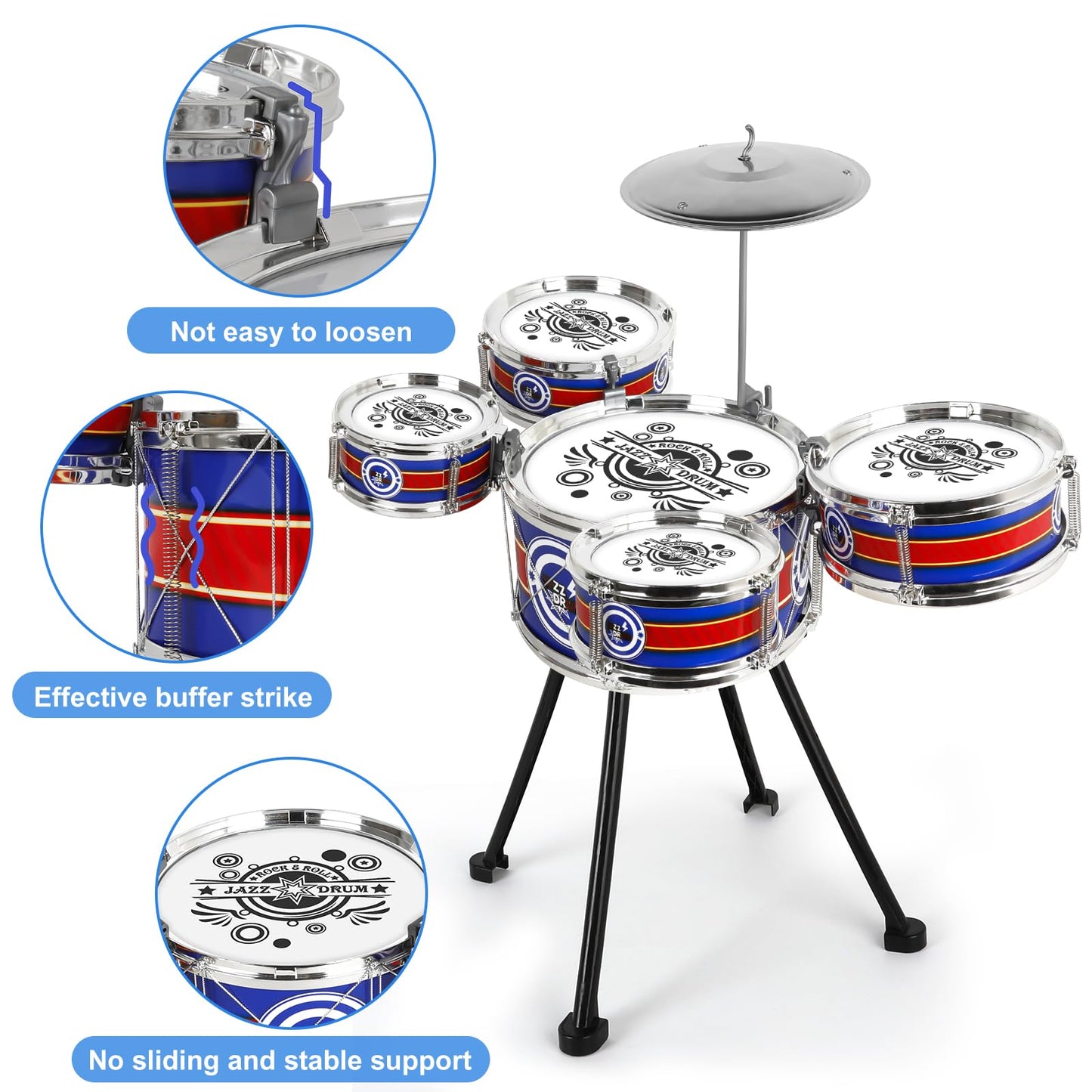 M SANMERSEN Kids Drum Set — 8-Piece Blue Kit for Beginners