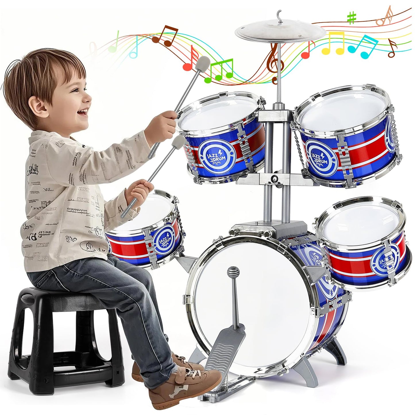 M SANMERSEN Kids Drum Set - 8-Piece Toddler Drum Kit with Stool