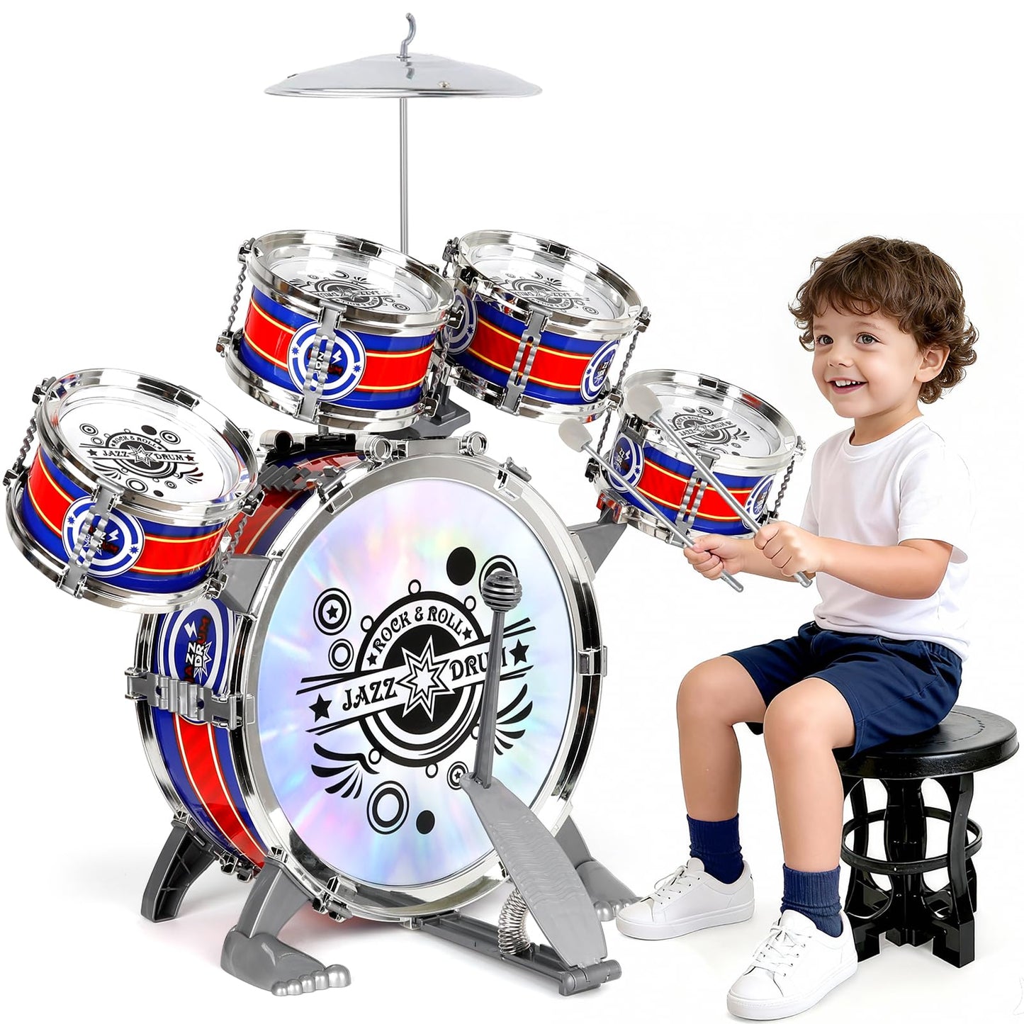 M SANMERSEN Kids Drum Set for Toddlers 1–3 — Light-Up 5-Piece Beginner Kit