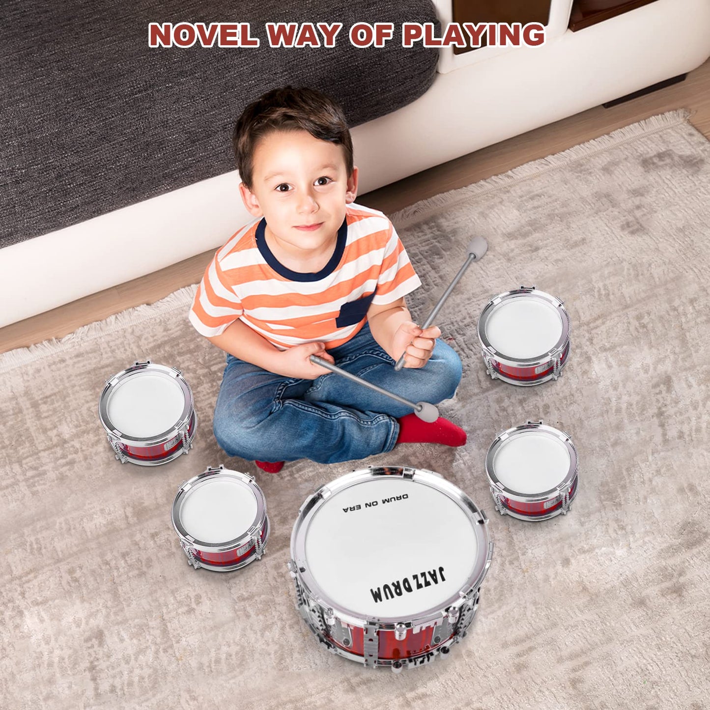 M SANMERSEN Kids 5-Piece Drum Set with Stool – Beginner Toy