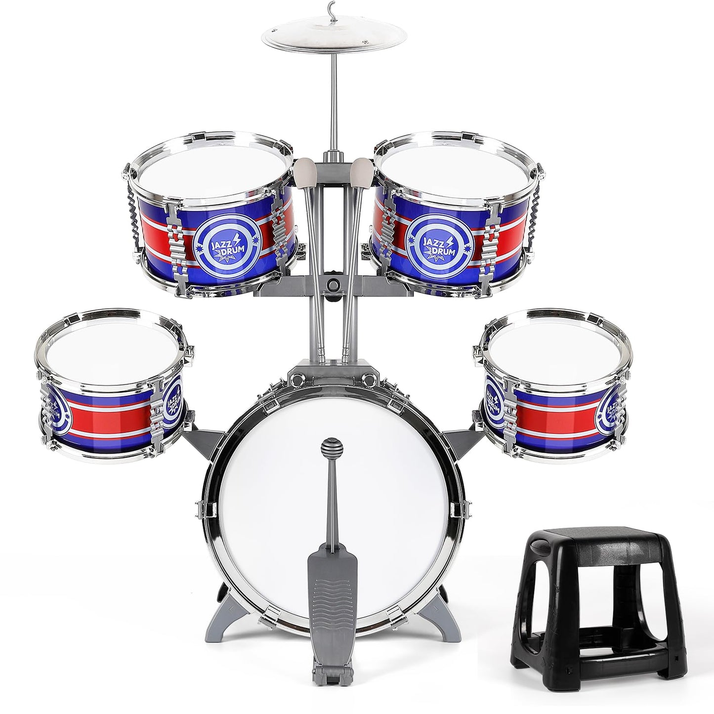 M SANMERSEN Kids Drum Set - 8-Piece Toddler Drum Kit with Stool