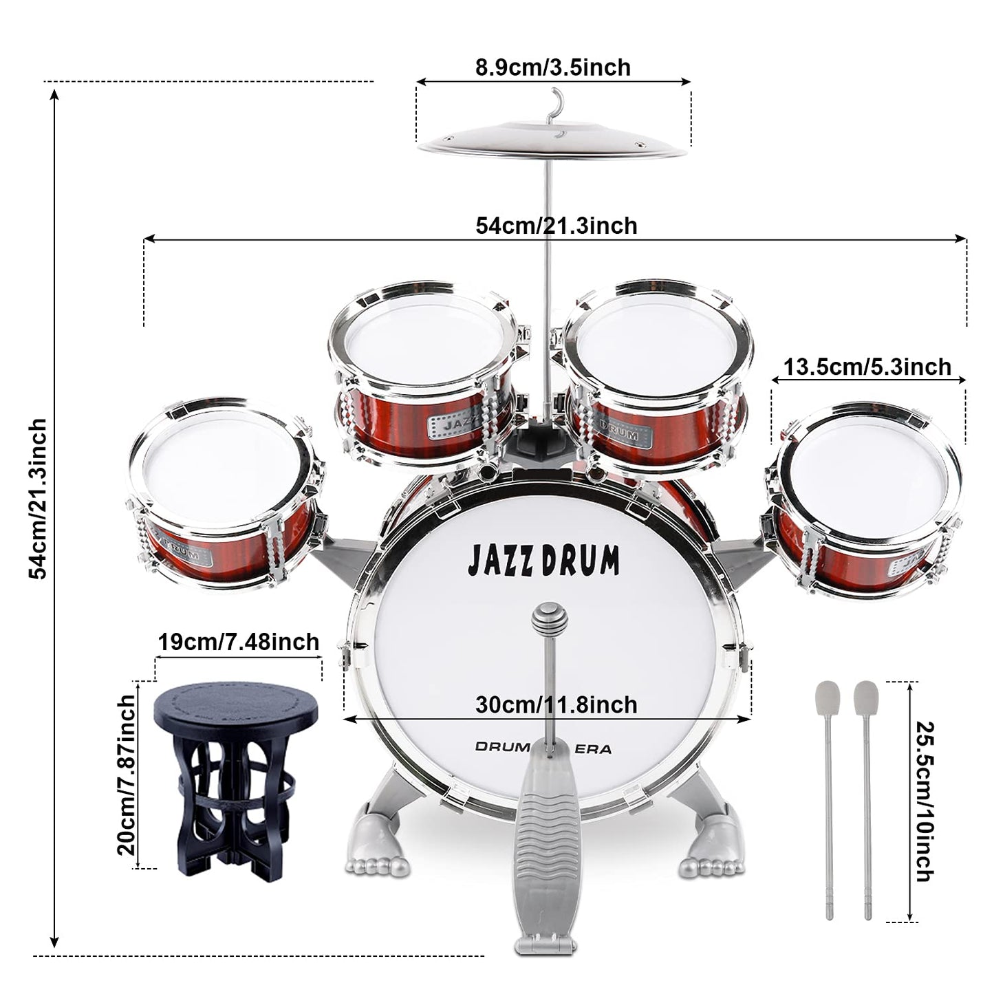 M SANMERSEN Kids 5-Piece Drum Set with Stool – Beginner Toy