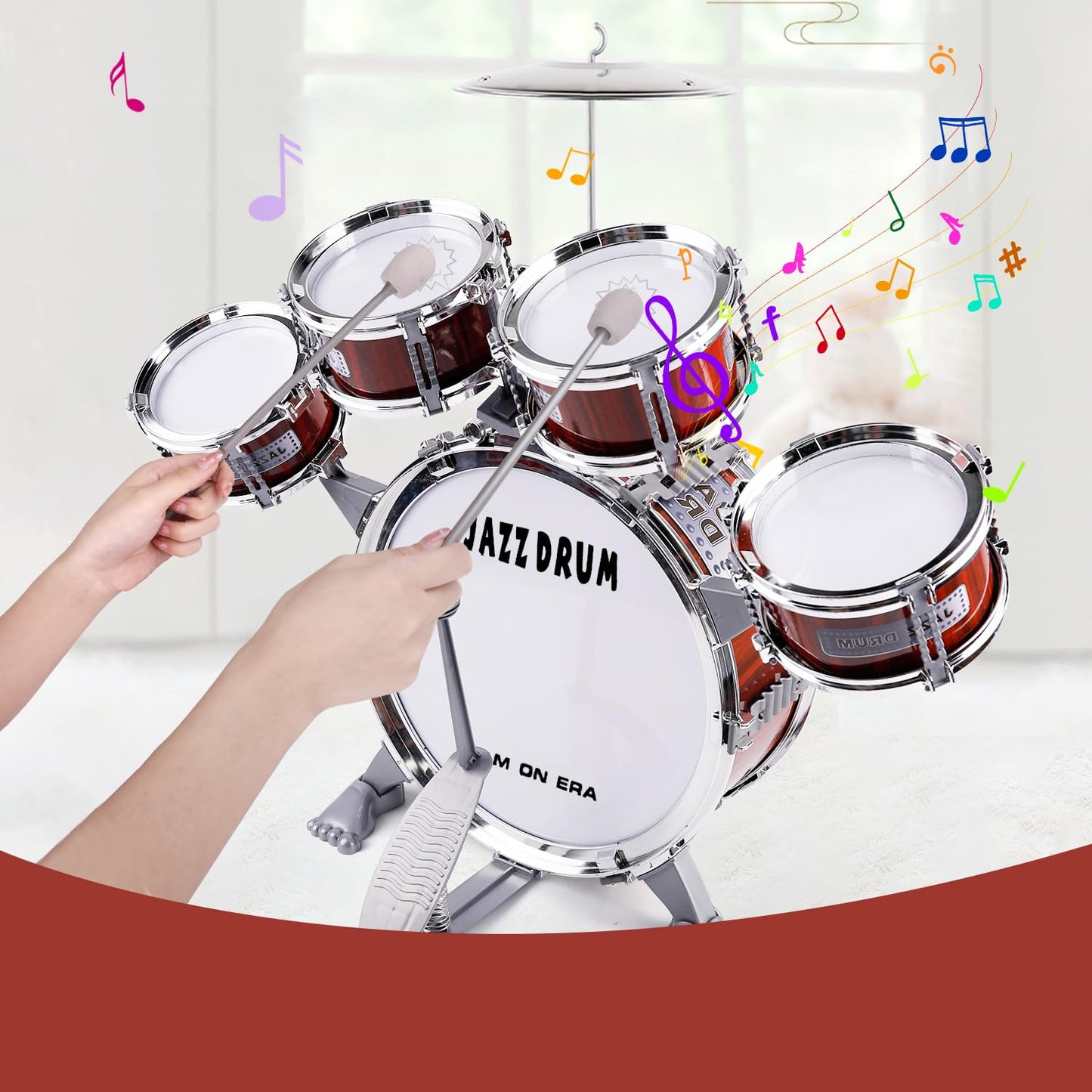 M SANMERSEN Kids 5-Piece Drum Set with Stool – Beginner Toy