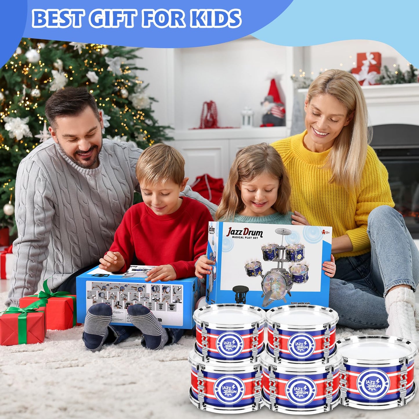 M SANMERSEN Kids Drum Set - 8-Piece Toddler Drum Kit with Stool
