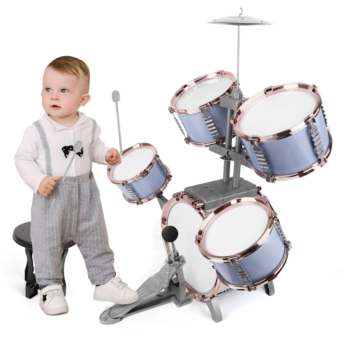 M SANMERSEN Kids Jazz Drum Set – 5-Piece Beginner Drum Kit for Ages 3-6 | Educational Toy Gift