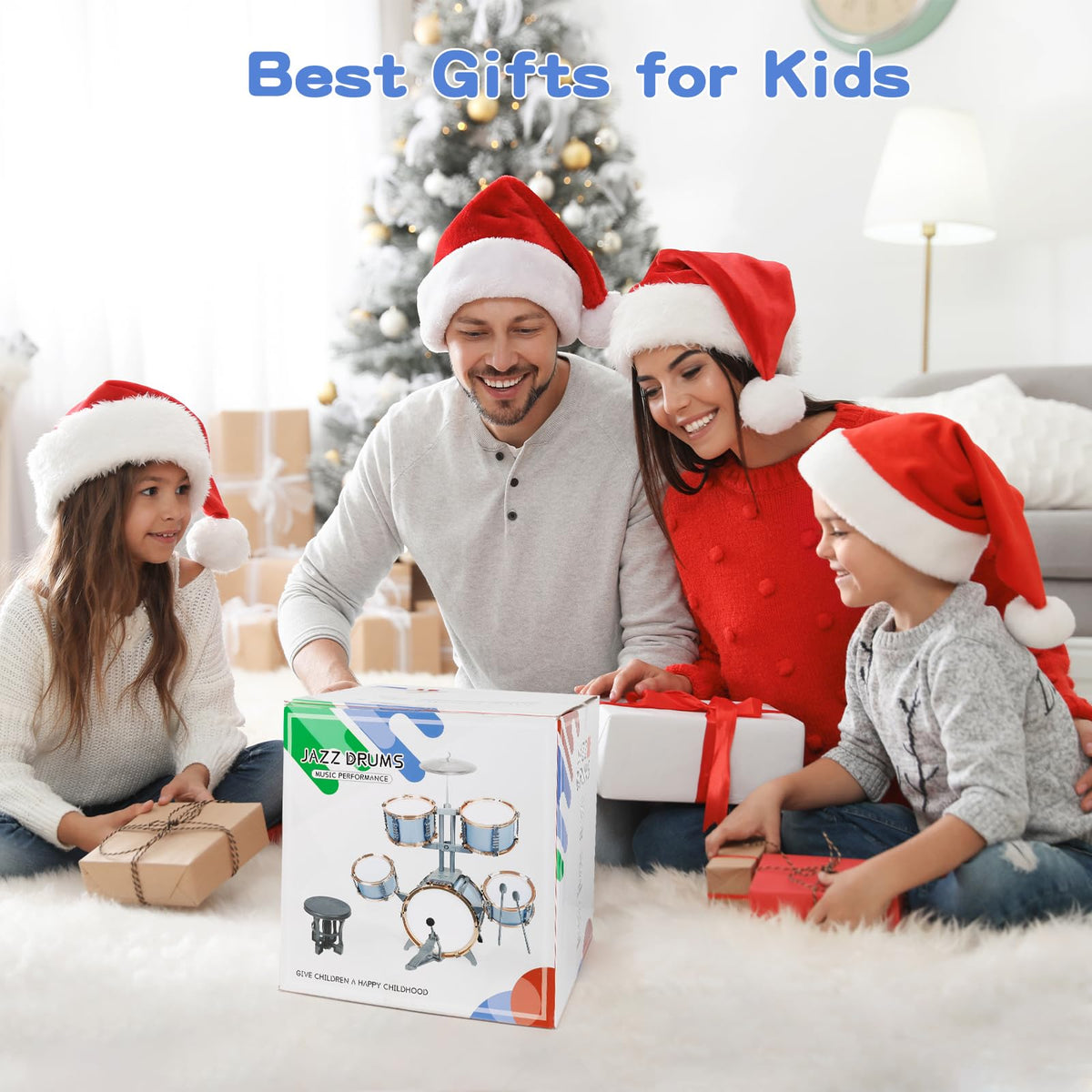 M SANMERSEN Kids Jazz Drum Set – 5-Piece Beginner Drum Kit for Ages 3-6 | Educational Toy Gift