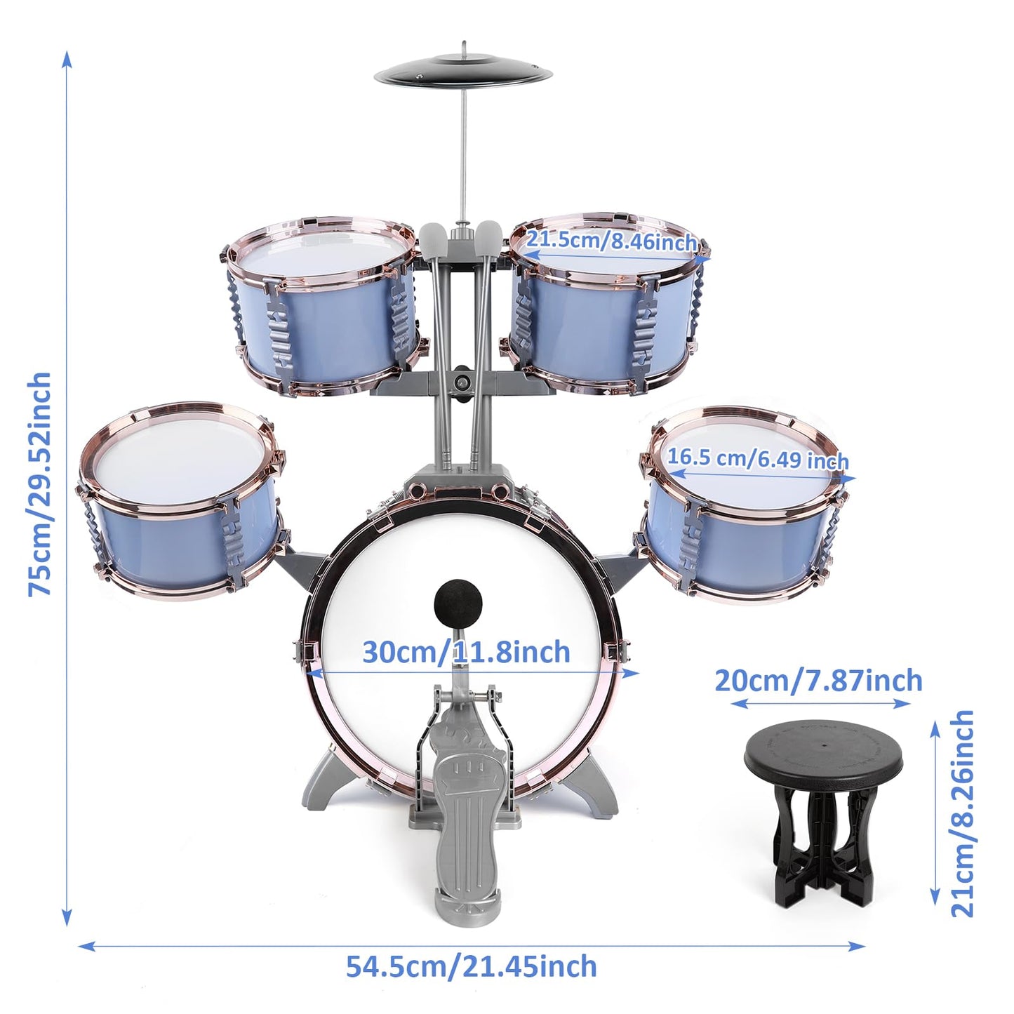 M SANMERSEN Kids Jazz Drum Set – 5-Piece Beginner Drum Kit for Ages 3-6 | Educational Toy Gift