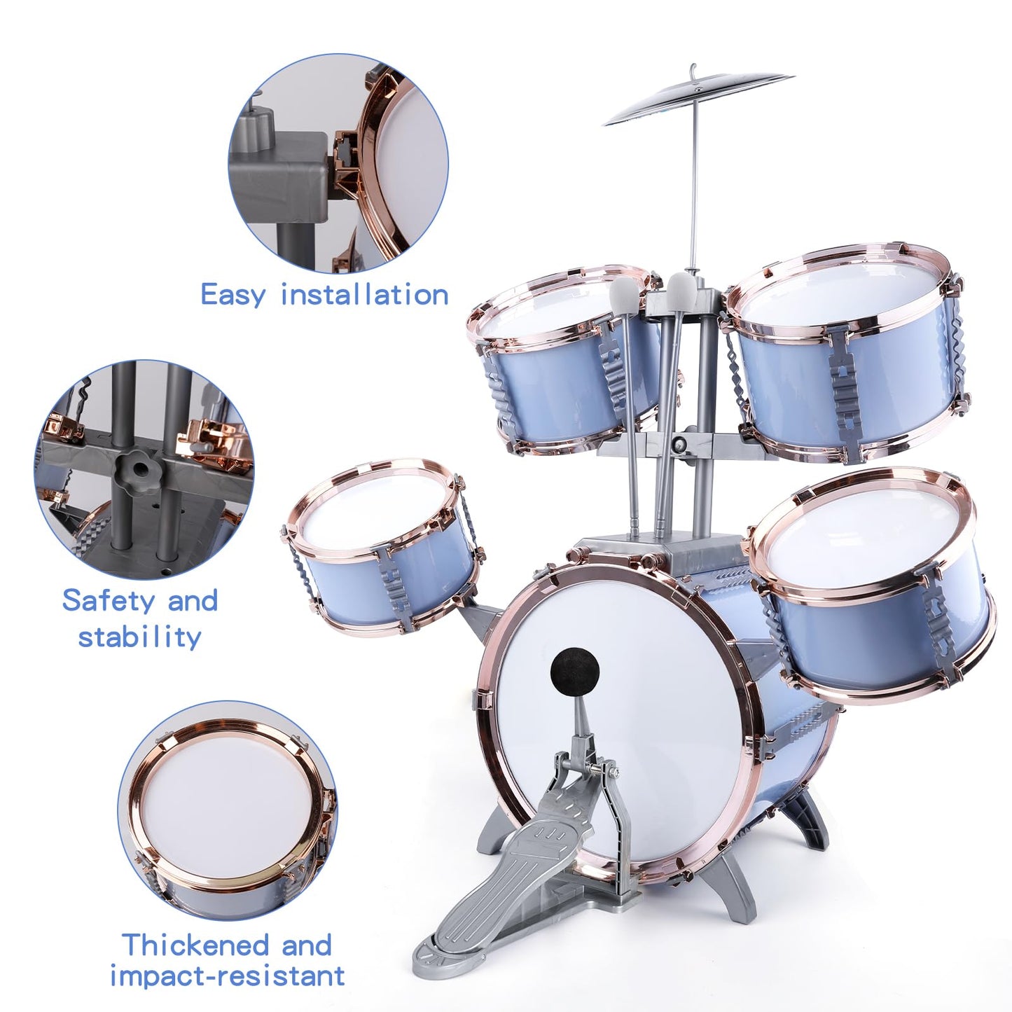 M SANMERSEN Kids Jazz Drum Set – 5-Piece Beginner Drum Kit for Ages 3-6 | Educational Toy Gift