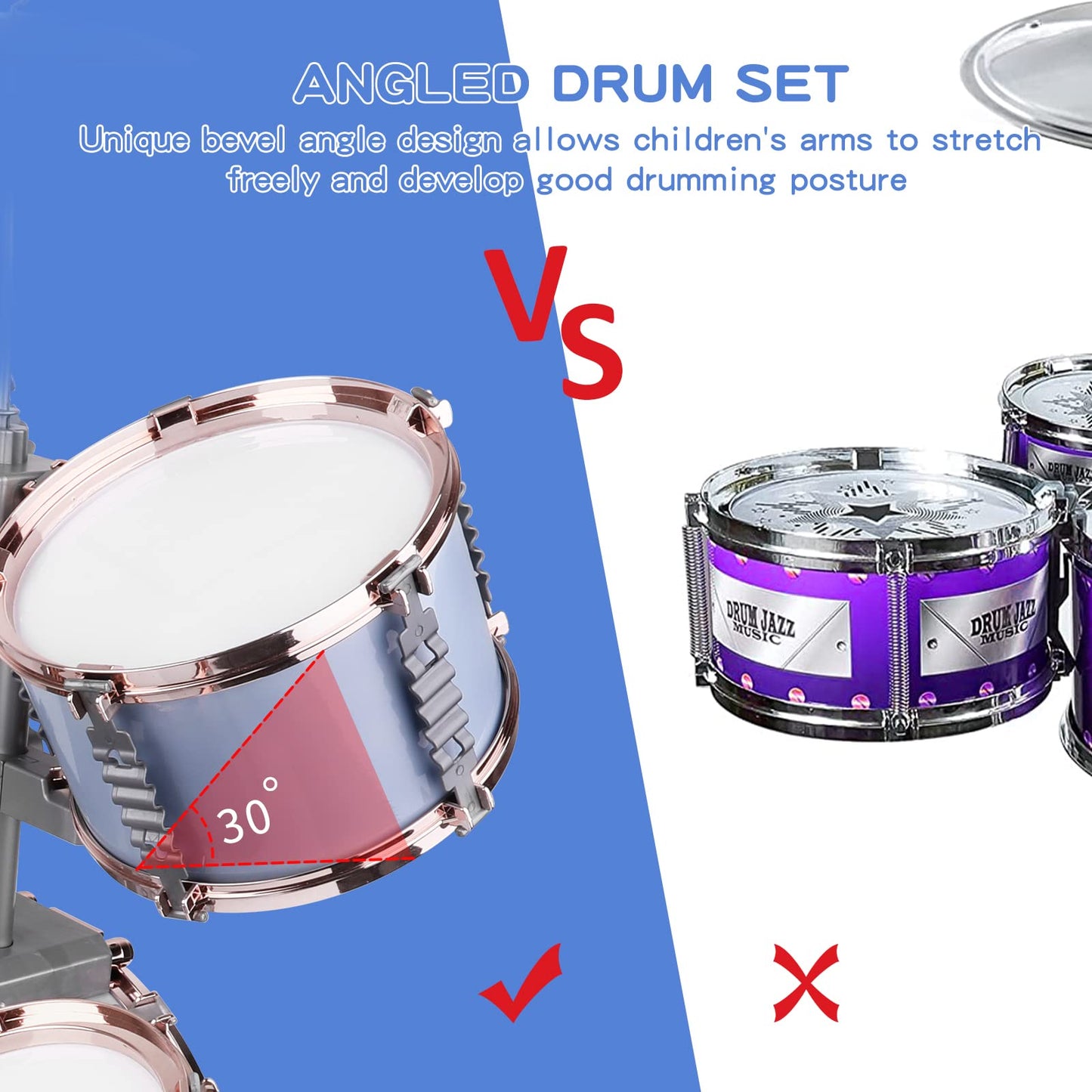 M SANMERSEN Kids Jazz Drum Set – 5-Piece Beginner Drum Kit for Ages 3-6 | Educational Toy Gift
