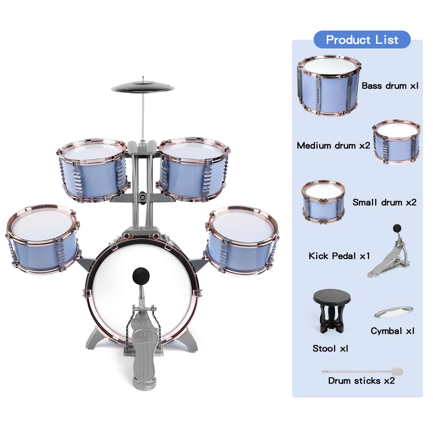 M SANMERSEN Kids Jazz Drum Set – 5-Piece Beginner Drum Kit for Ages 3-6 | Educational Toy Gift