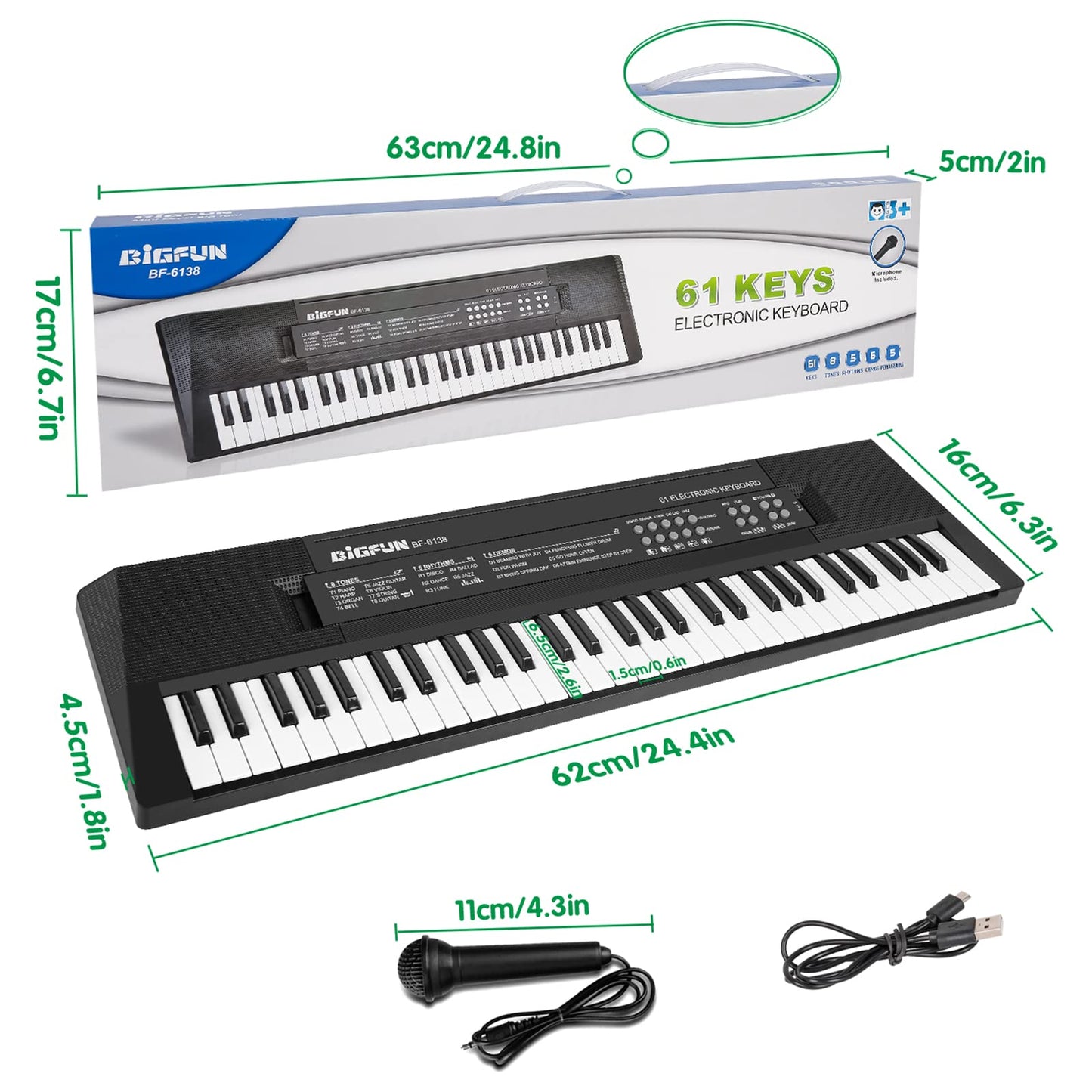 M SANMERSEN Kids 61-Key Portable Keyboard with Microphone – Beginner Piano Toy (Ages 3–12)