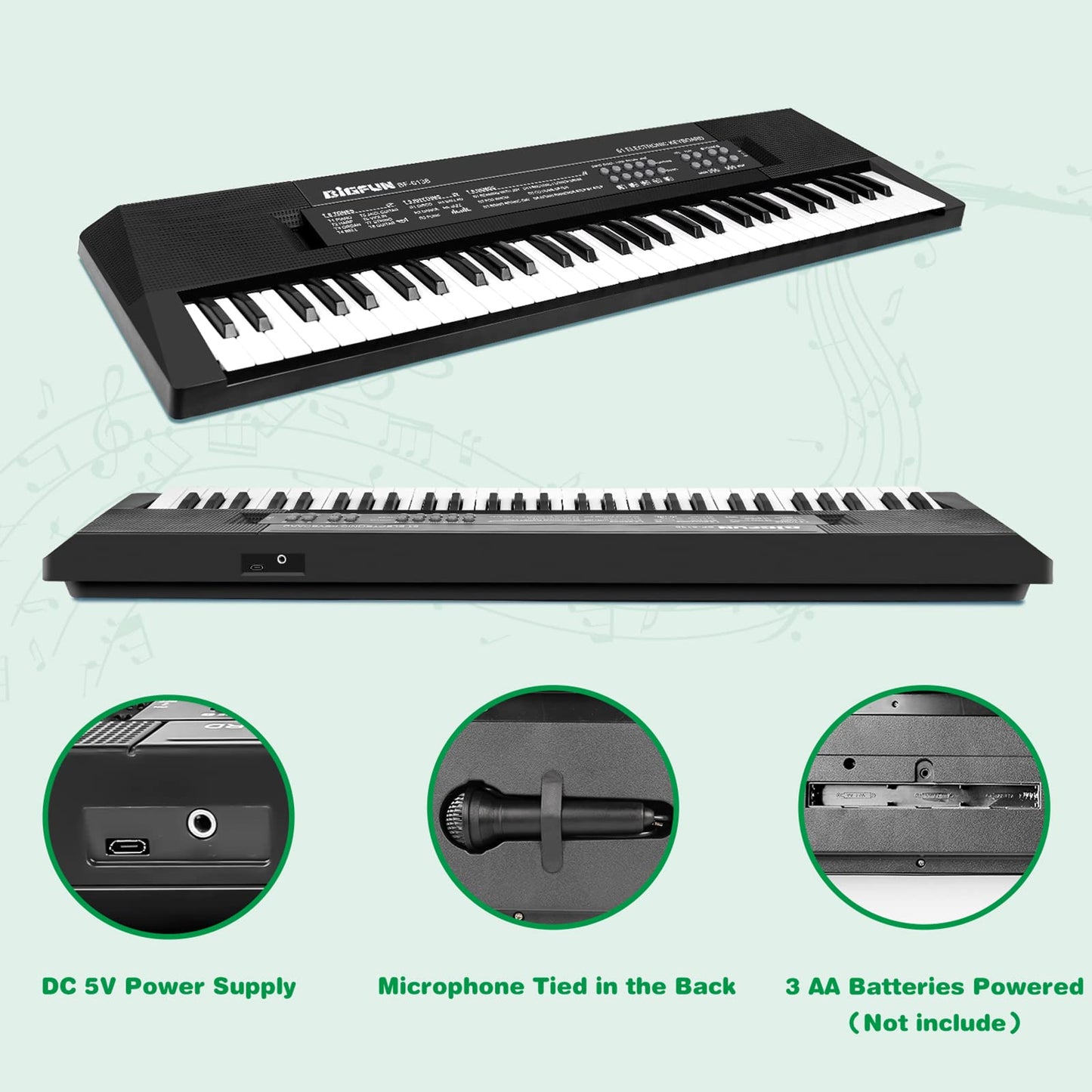 M SANMERSEN Kids 61-Key Portable Keyboard with Microphone – Beginner Piano Toy (Ages 3–12)
