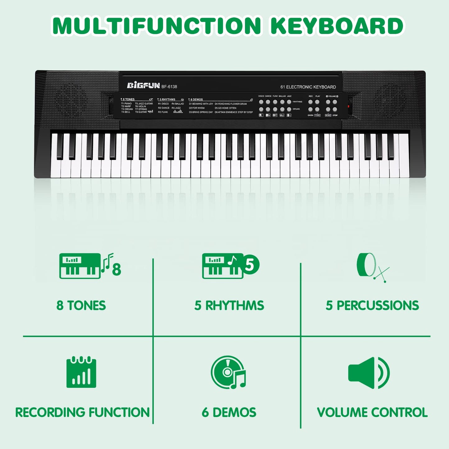 M SANMERSEN Kids 61-Key Portable Keyboard with Microphone – Beginner Piano Toy (Ages 3–12)